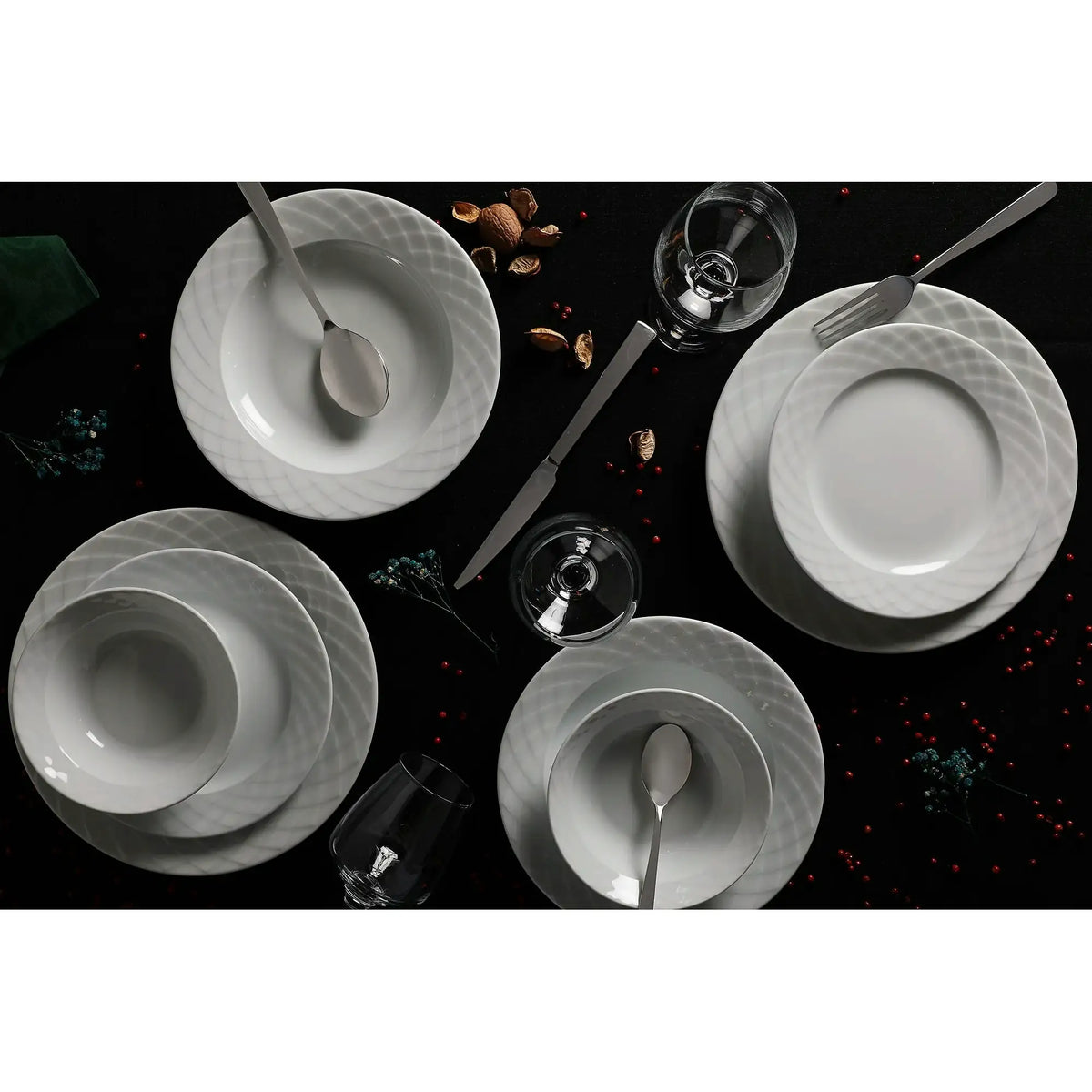 Set de cină ALF24Y400, 24 piese, alb, porțelan