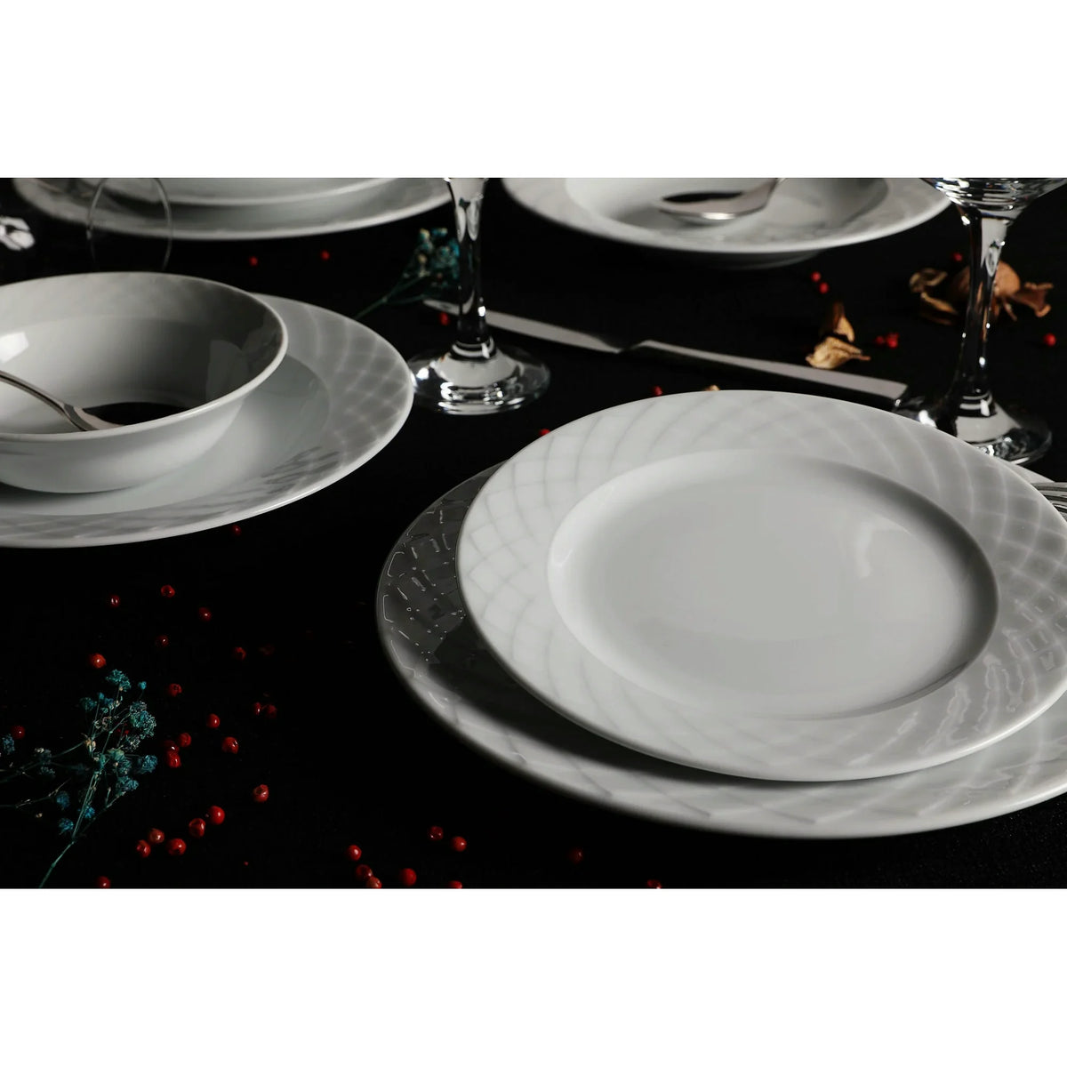 Set de cină ALF24Y400, 24 piese, alb, porțelan