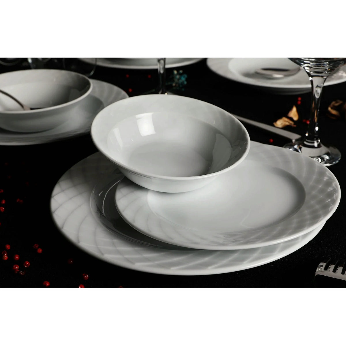 Set de cină ALF24Y400, 24 piese, alb, porțelan