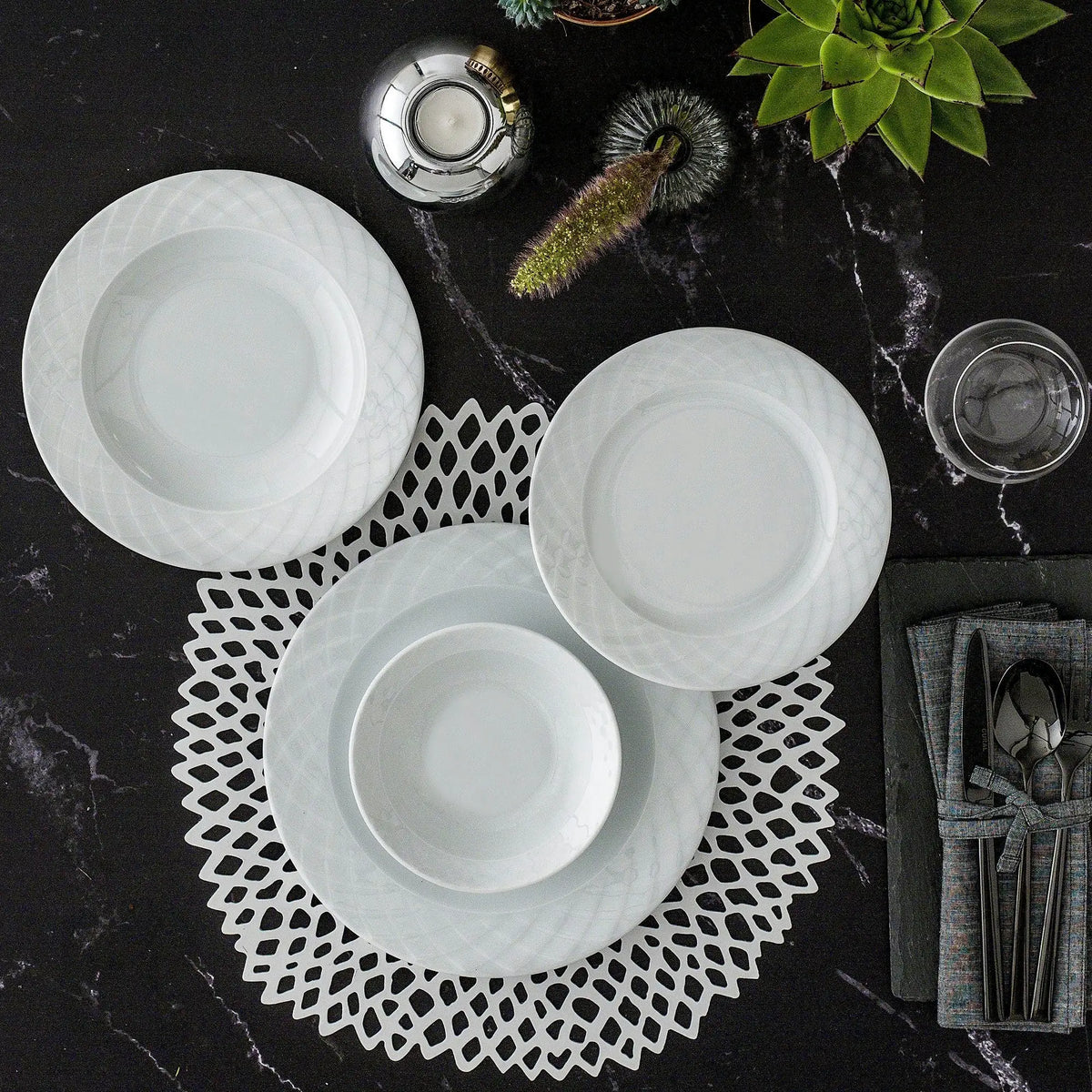 Set de cină ALF24Y400, 24 piese, alb, porțelan