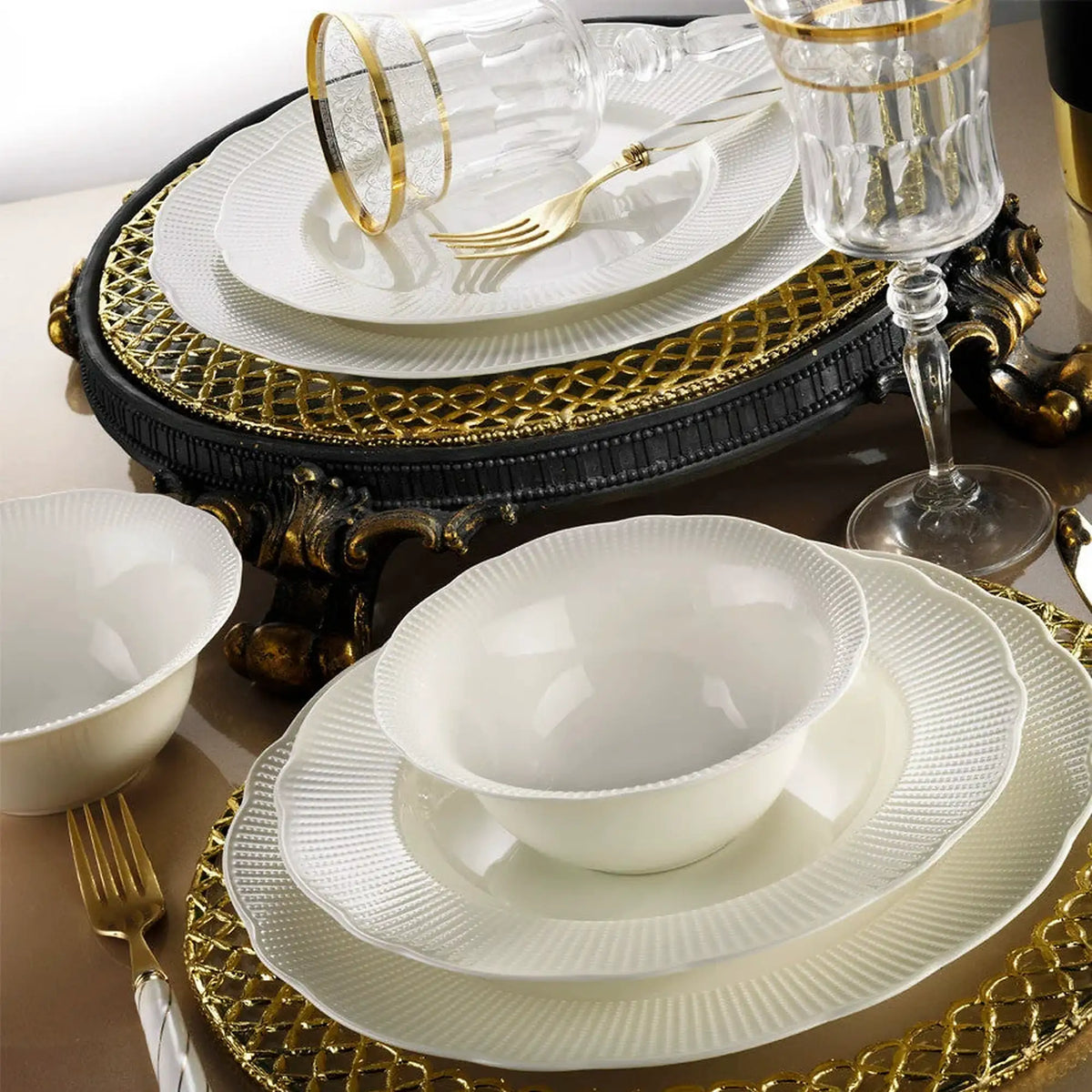 Set de cină BNILY24Y200, 24 piese, alb, porțelan