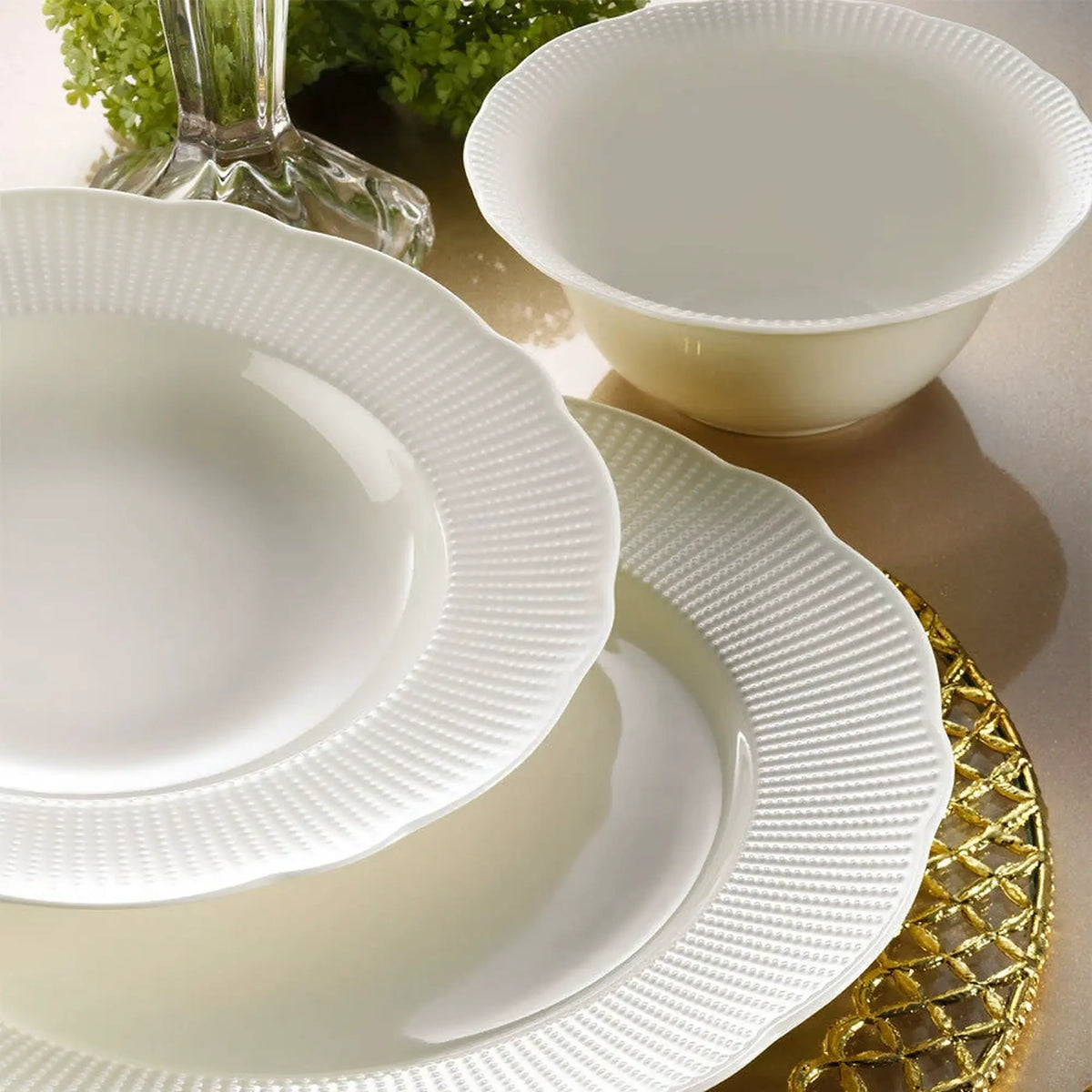 Set de cină BNILY24Y200, 24 piese, alb, porțelan