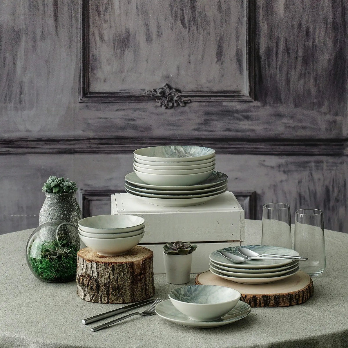 Set de cină GBSATN24KY410050, 24 piese, multicolor, porțelan