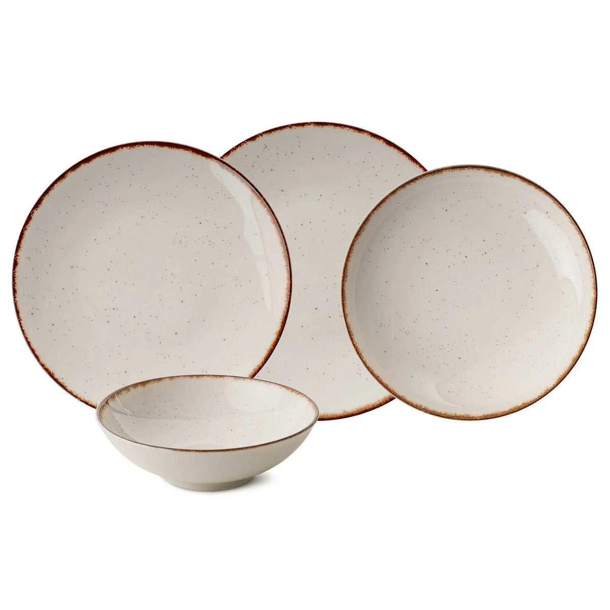 Set de cină GBSATN24KY458KH, 24 piese, alb/maro, porțelan