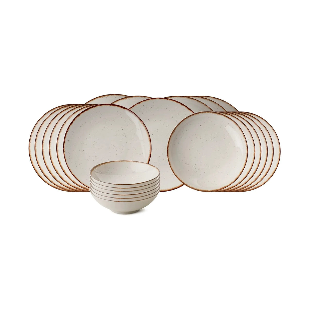 Set de cină GBSATN24KY458KH, 24 piese, alb/maro, porțelan