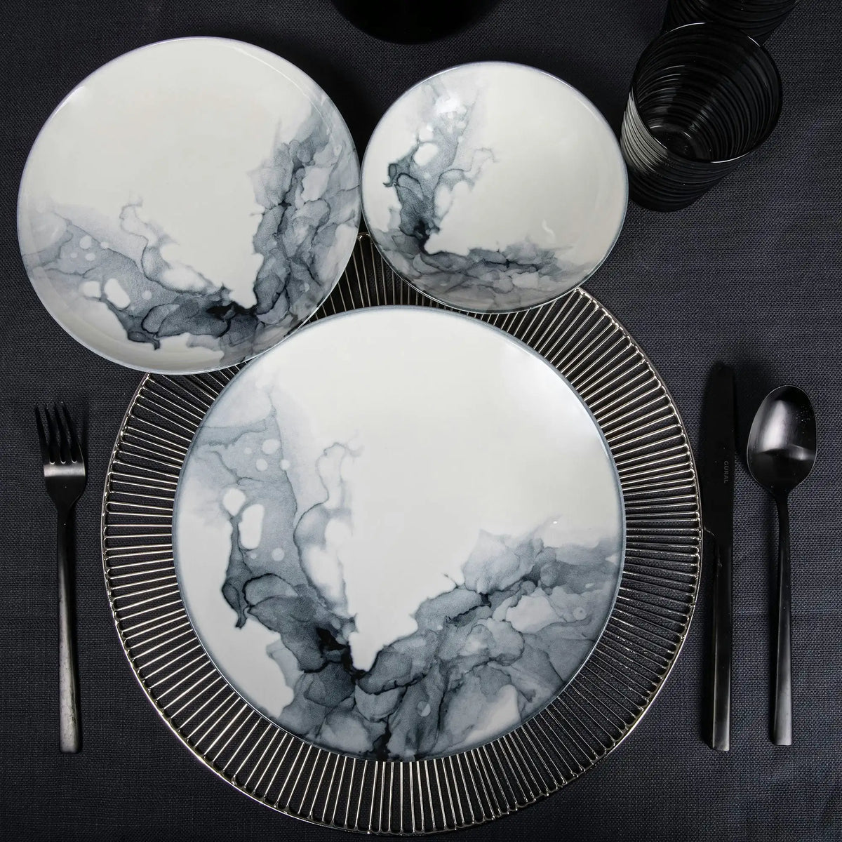 Set de cină GBSATN24KY4R1360, 24 piese, multicolor, porțelan