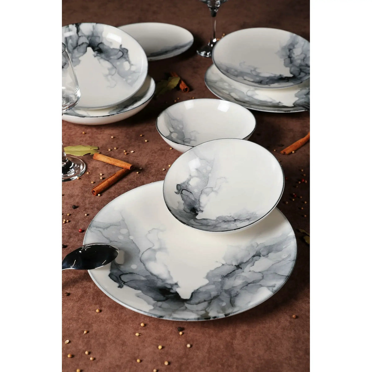 Set de cină GBSATN24KY4R1360, 24 piese, multicolor, porțelan