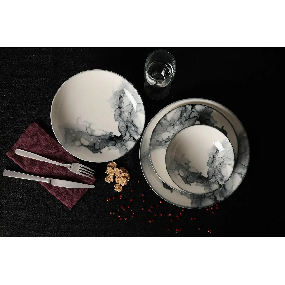 Set de cină GBSATN24KY4R1360, 24 piese, multicolor, porțelan