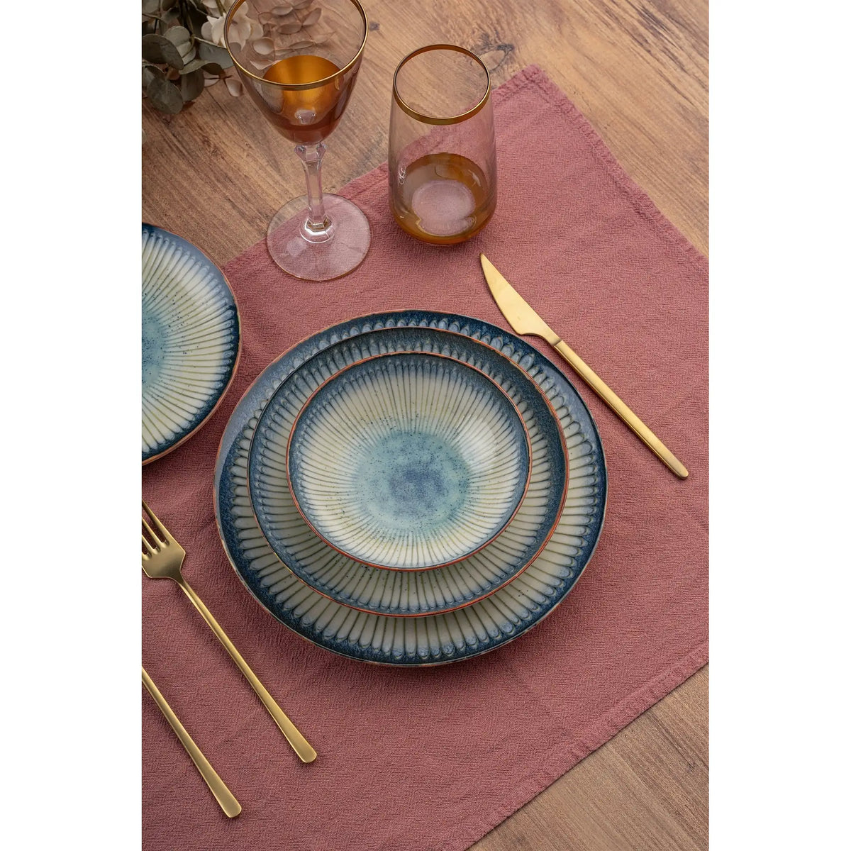 Set de cină GBSATN24KY4R25015, 24 piese, multicolor, porțelan