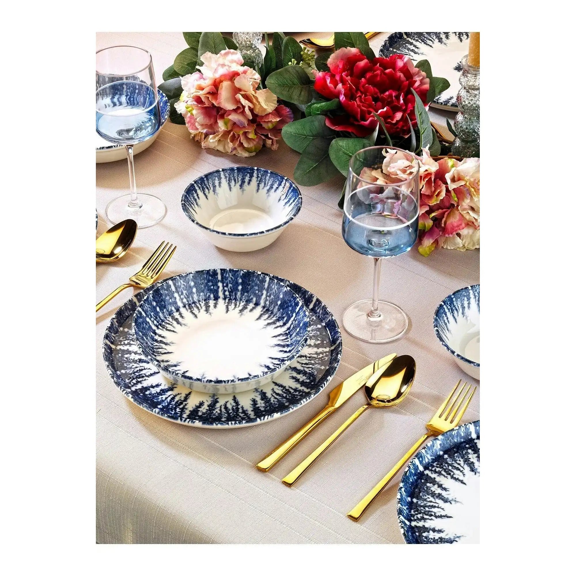 Set de cina MCH-01-12-PRC, 12 piese, alb/albastru, portelan