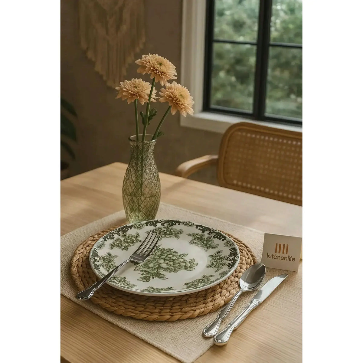 Set de cină MCH0011192, 24 piese, kaki/mentă, porțelan