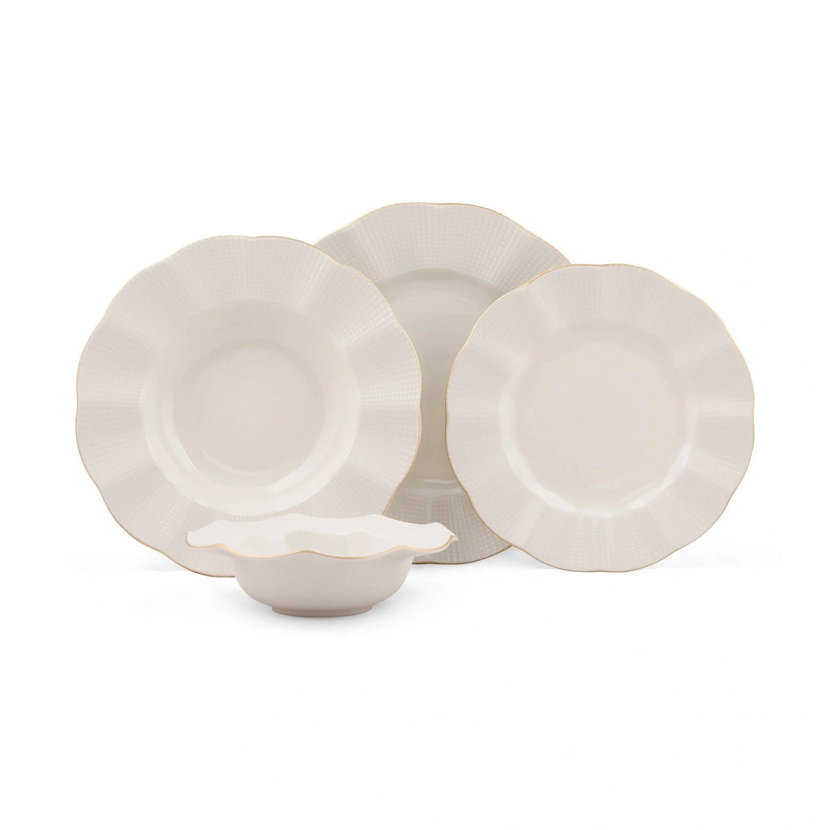 Set de cină MLN24Y2694R520, 24 piese, crem/auriu, porțelan