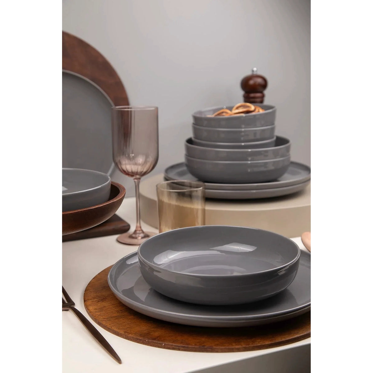 Set de cină MOD12Y1A740800, 12 piese, antracit, porțelan