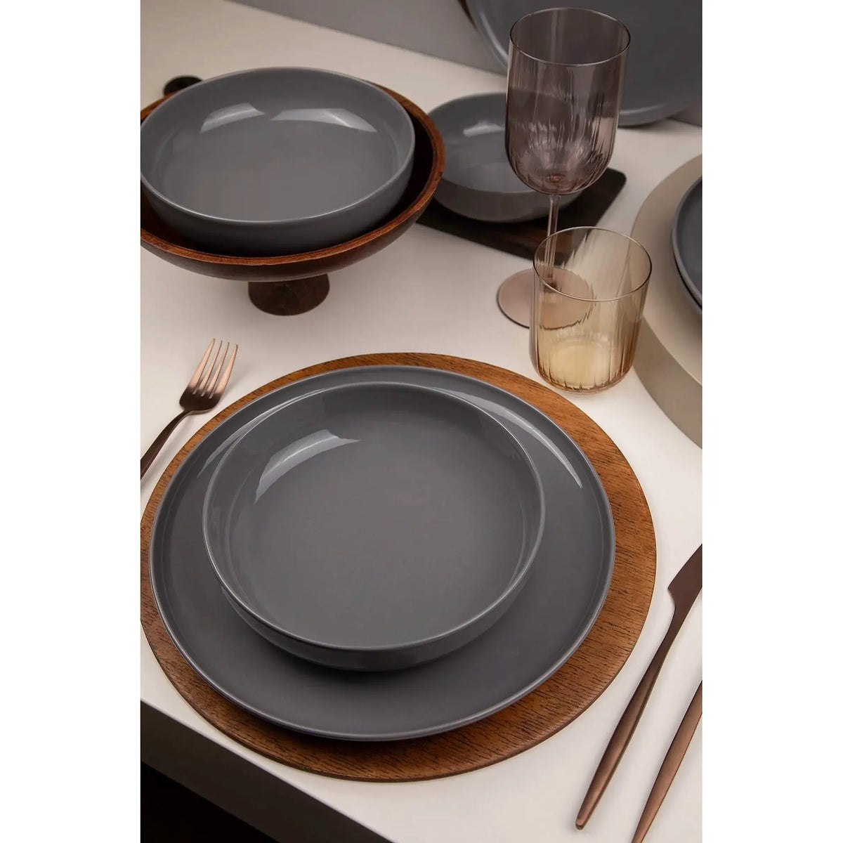 Set de cină MOD12Y1A740800, 12 piese, antracit, porțelan