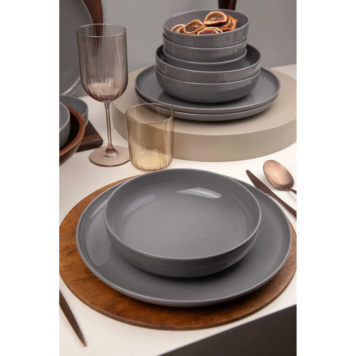 Set de cină MOD12Y1A740800, 12 piese, antracit, porțelan