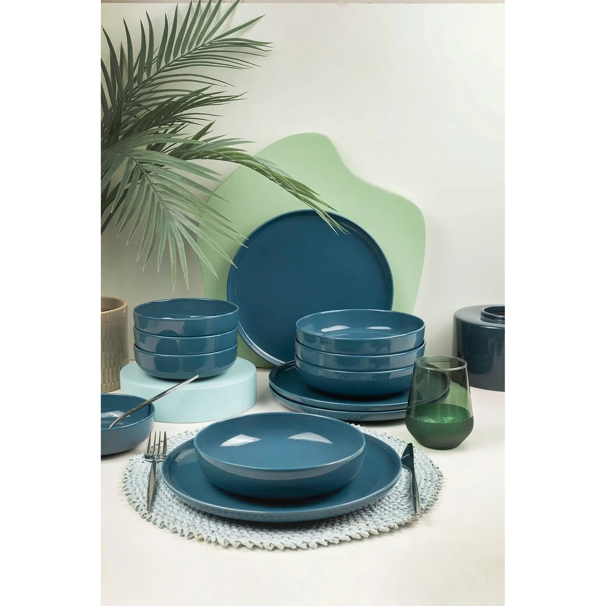 Set de cină MOD12Y1A740925, 12 piese, albastru închis, porțelan