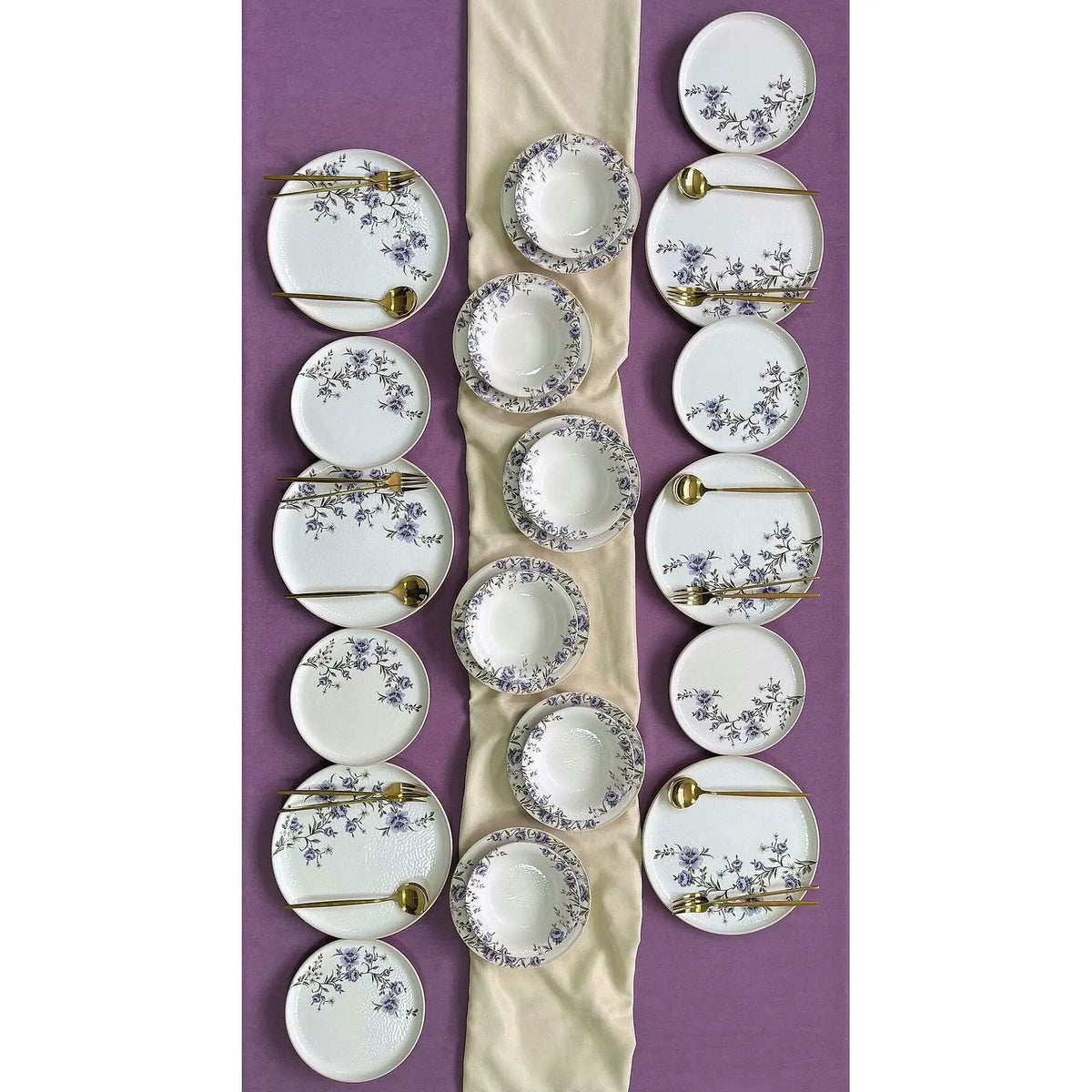 Set de cină ROLYEFLILUX24, 24 piese, alb/mov, ceramică