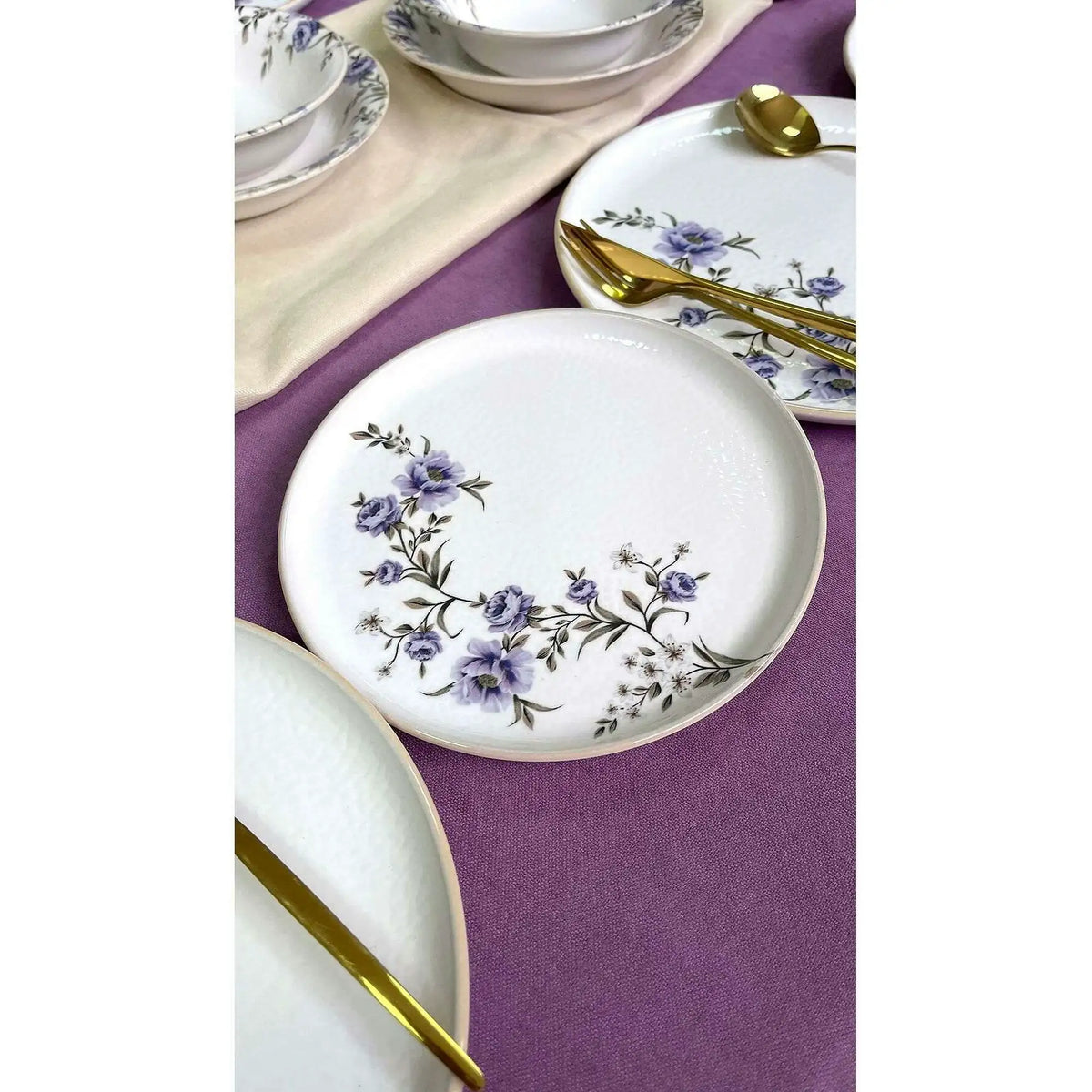 Set de cină ROLYEFLILUX24, 24 piese, alb/mov, ceramică