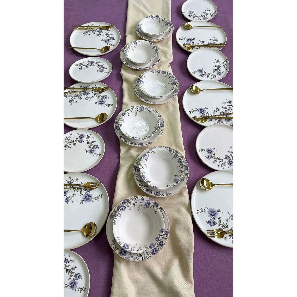 Set de cină ROLYEFLILUX24, 24 piese, alb/mov, ceramică