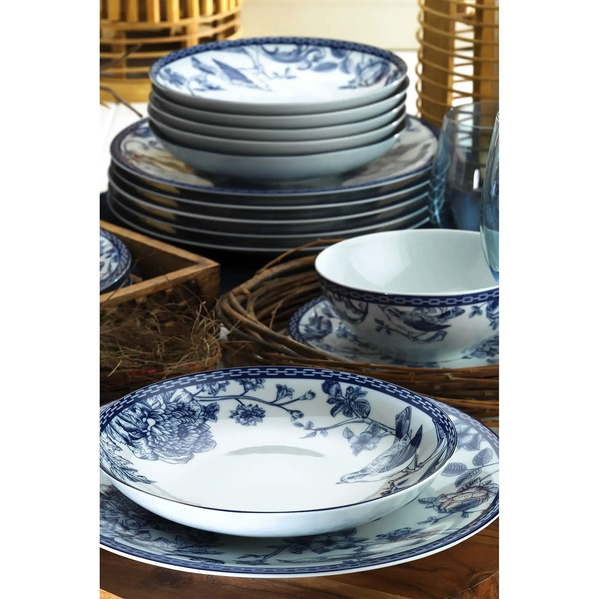 Set de cină ZG24Y2420939016, 24 piese, albastru/alb, porțelan