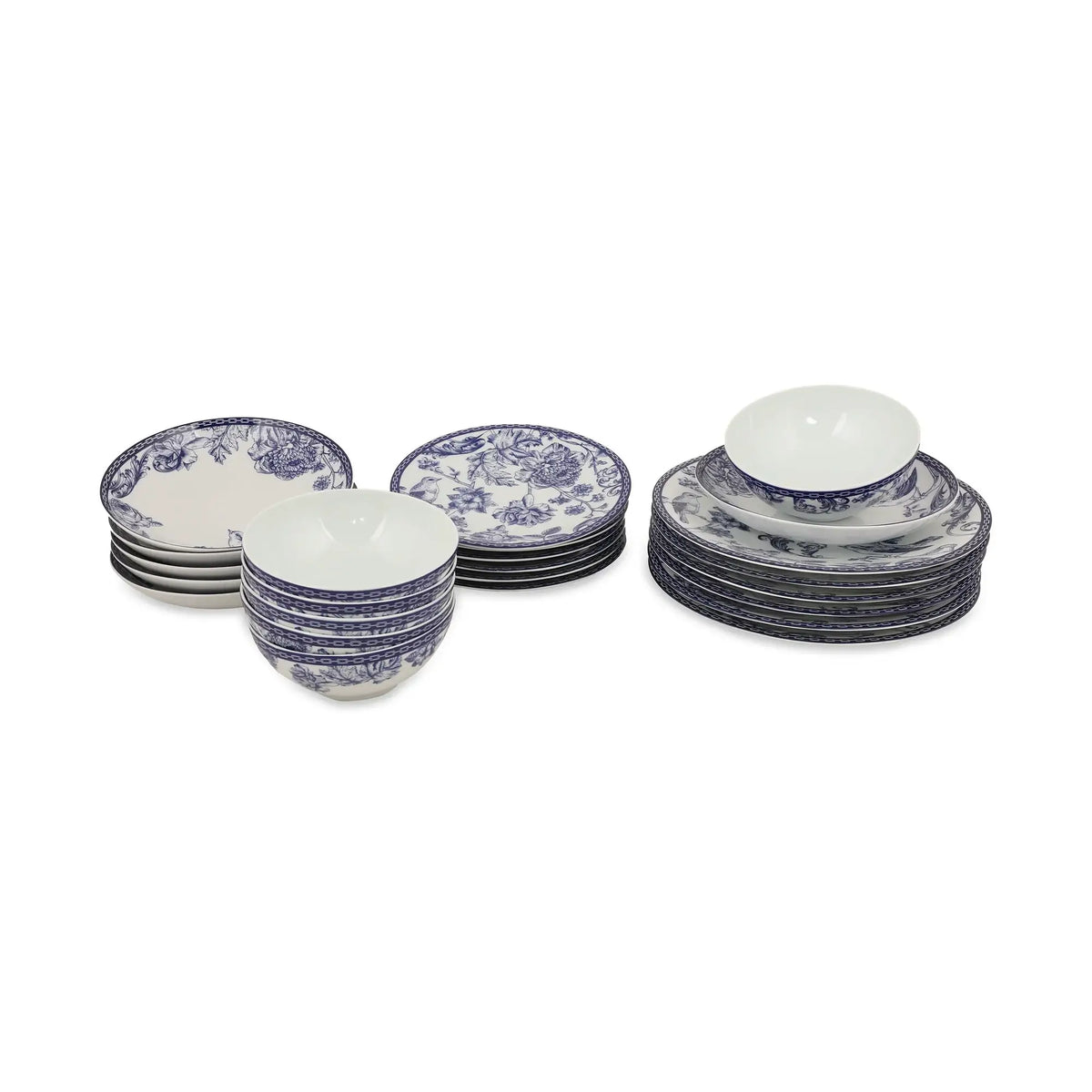 Set de cină ZG24Y2420939016, 24 piese, albastru/alb, porțelan