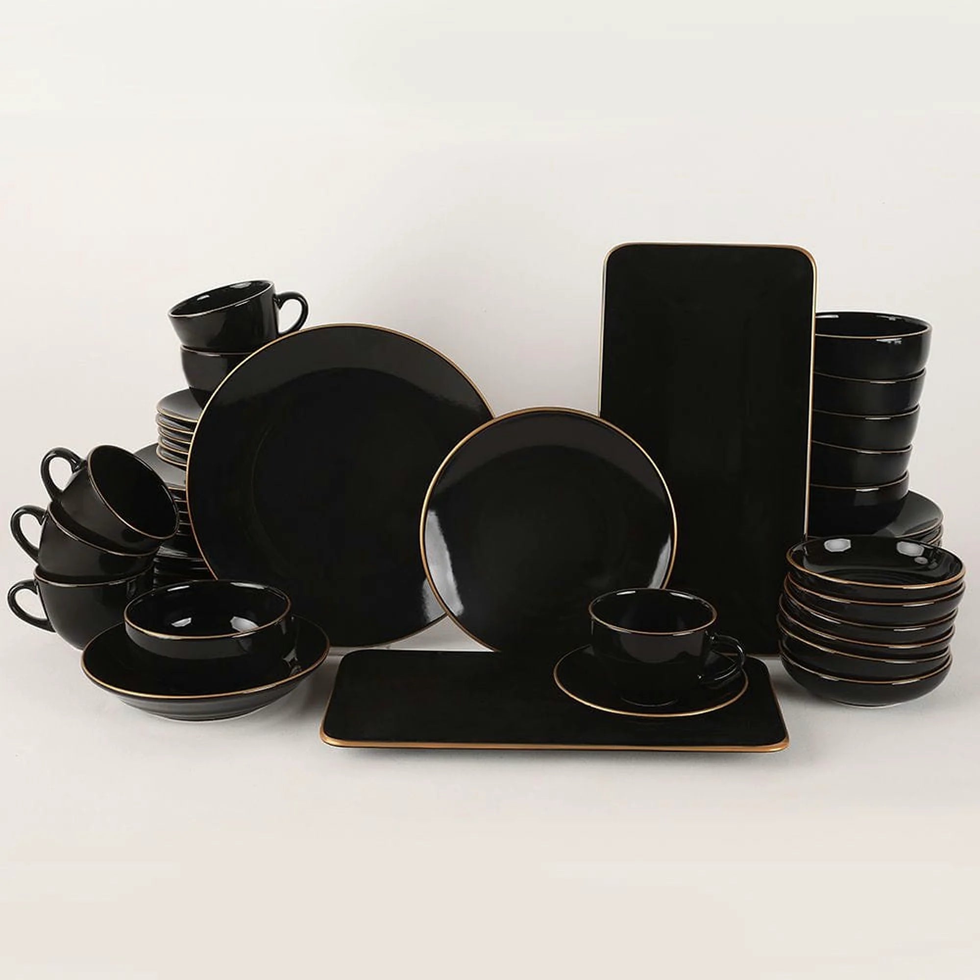 Set de farfurii negre 275KRM1663, 44 piese, ceramica