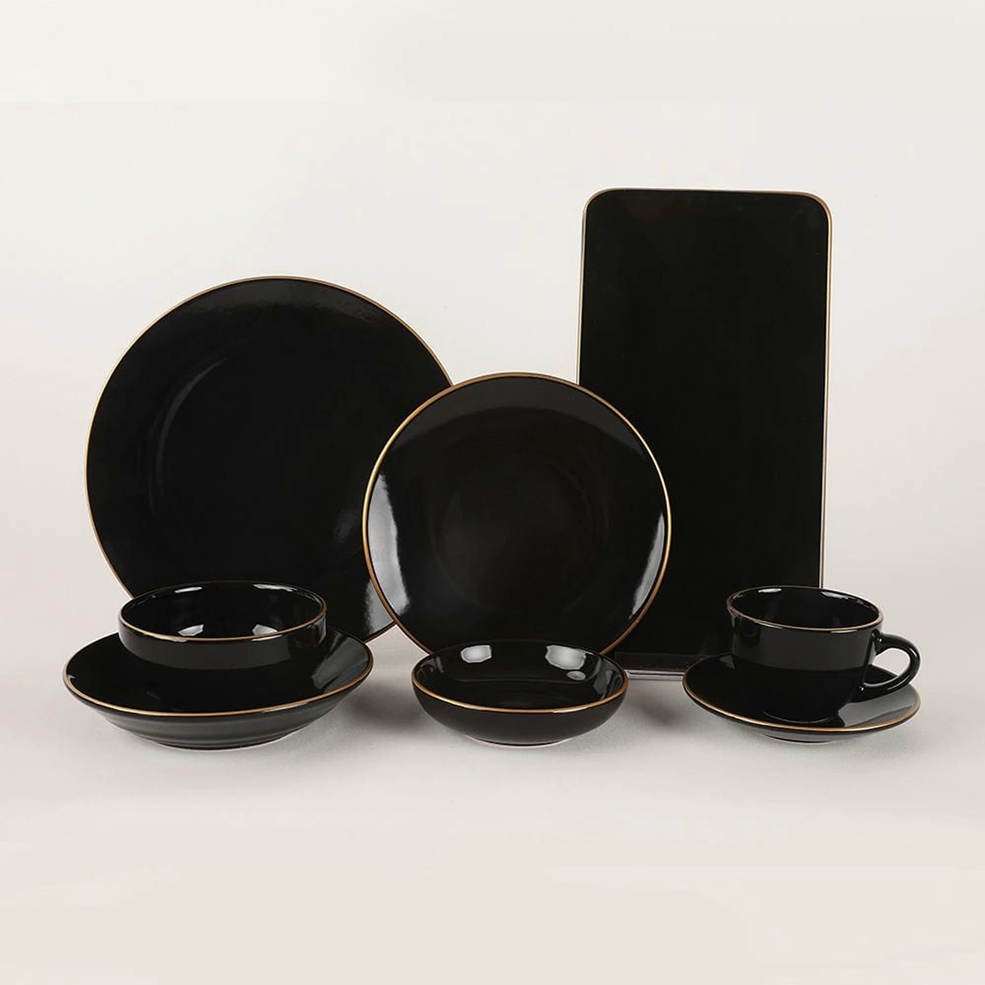 Set de farfurii negre 275KRM1663, 44 piese, ceramica