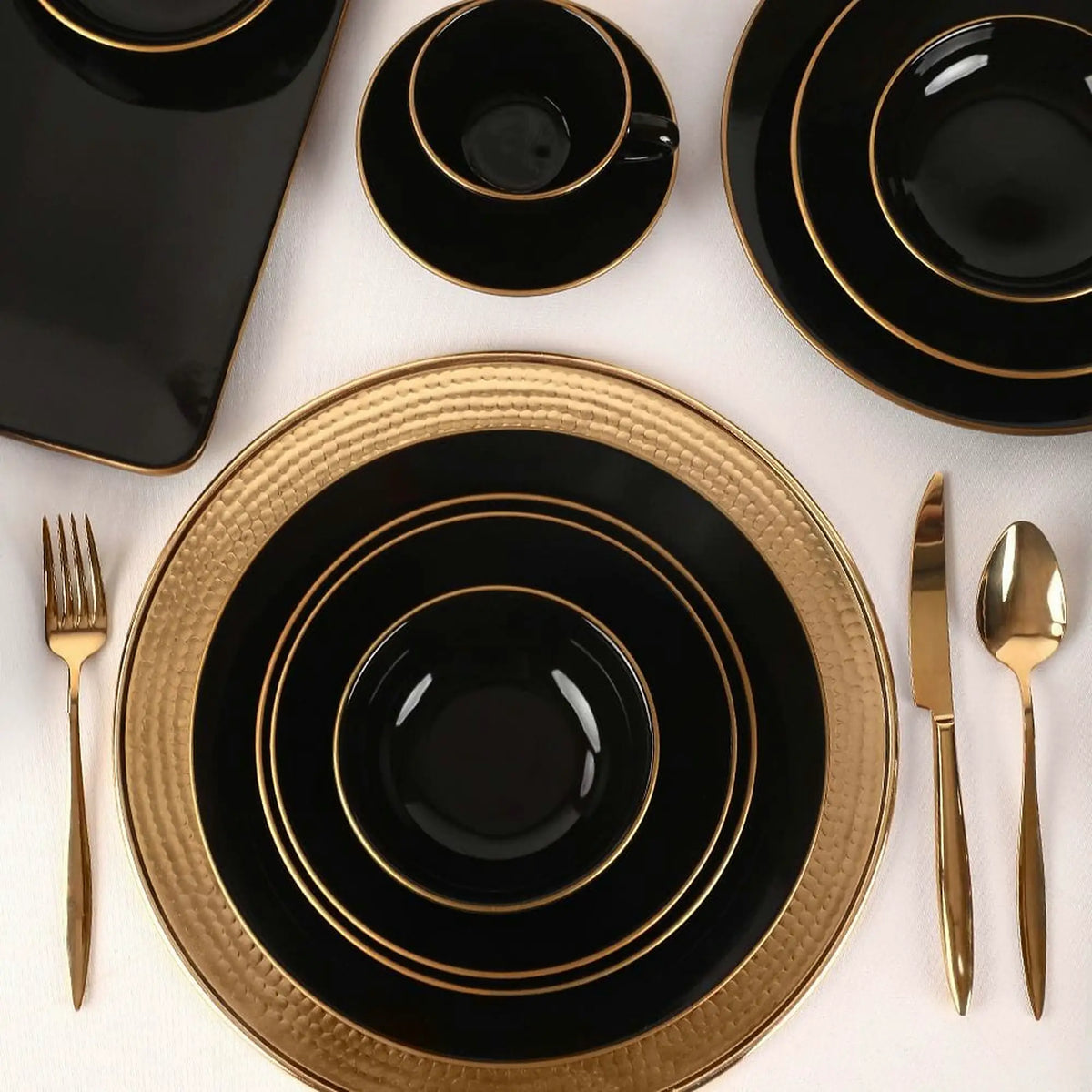 Set de farfurii negre 275KRM1663, 44 piese, ceramica