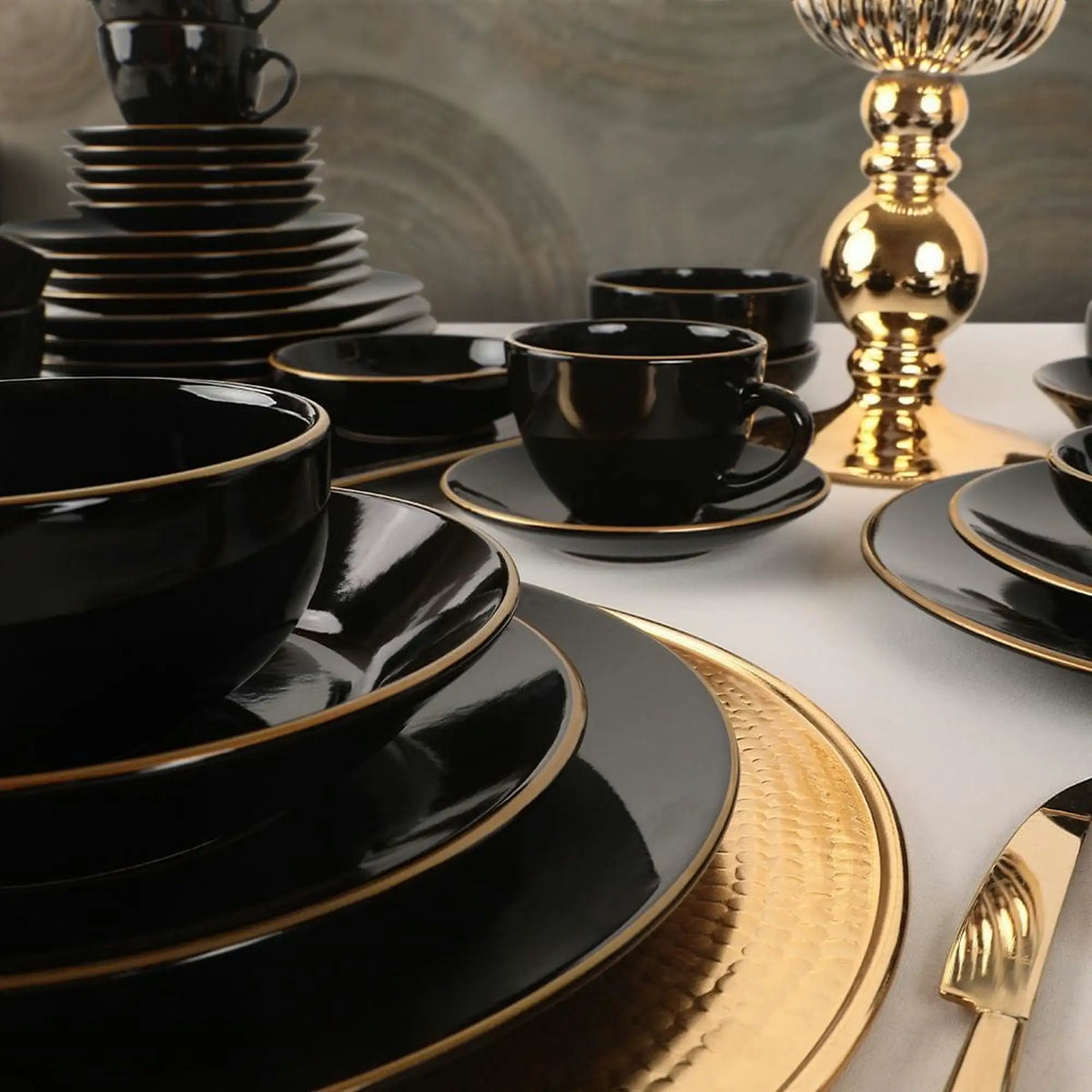 Set de farfurii negre 275KRM1663, 44 piese, ceramica