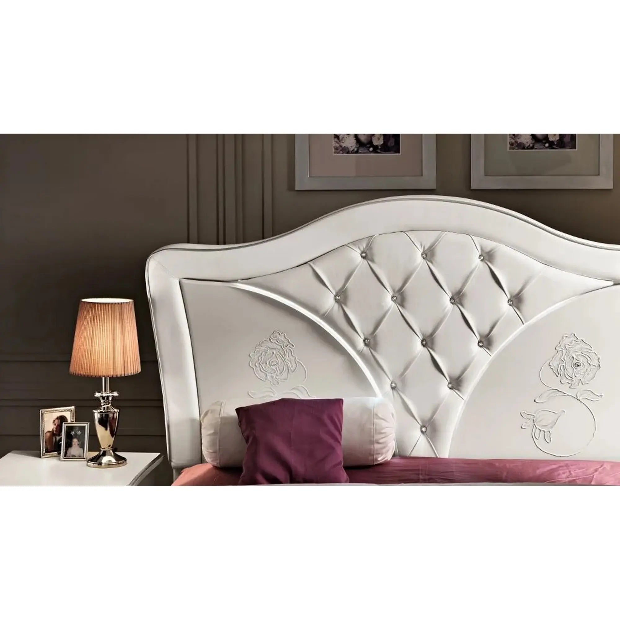 Set dormitor BRIGITTE, alb, cadru pat 160x200 cm, dressing, 2 noptiere, comoda si oglinda