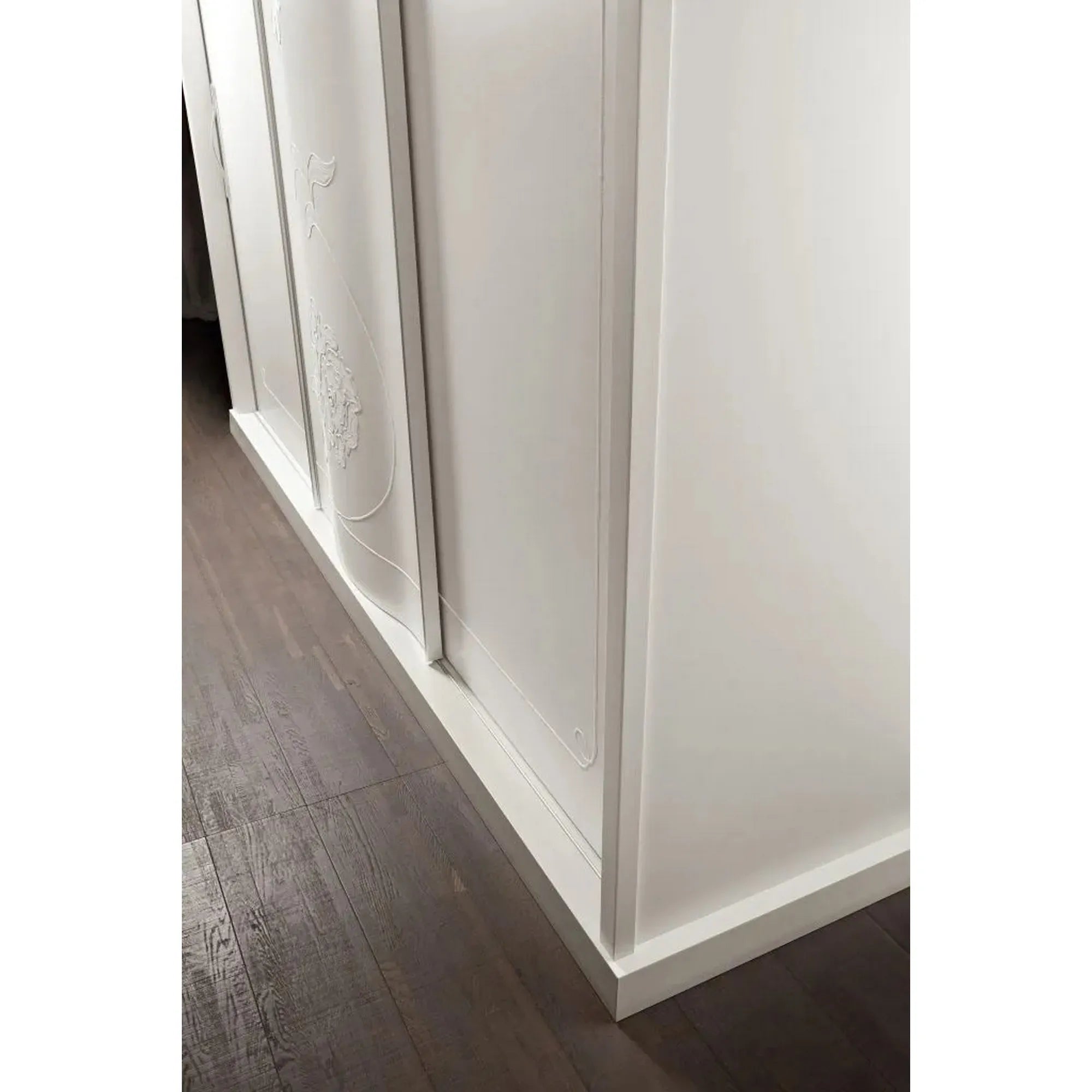 Set dormitor BRIGITTE, alb, cadru pat 160x200 cm, dressing, 2 noptiere, comoda si oglinda