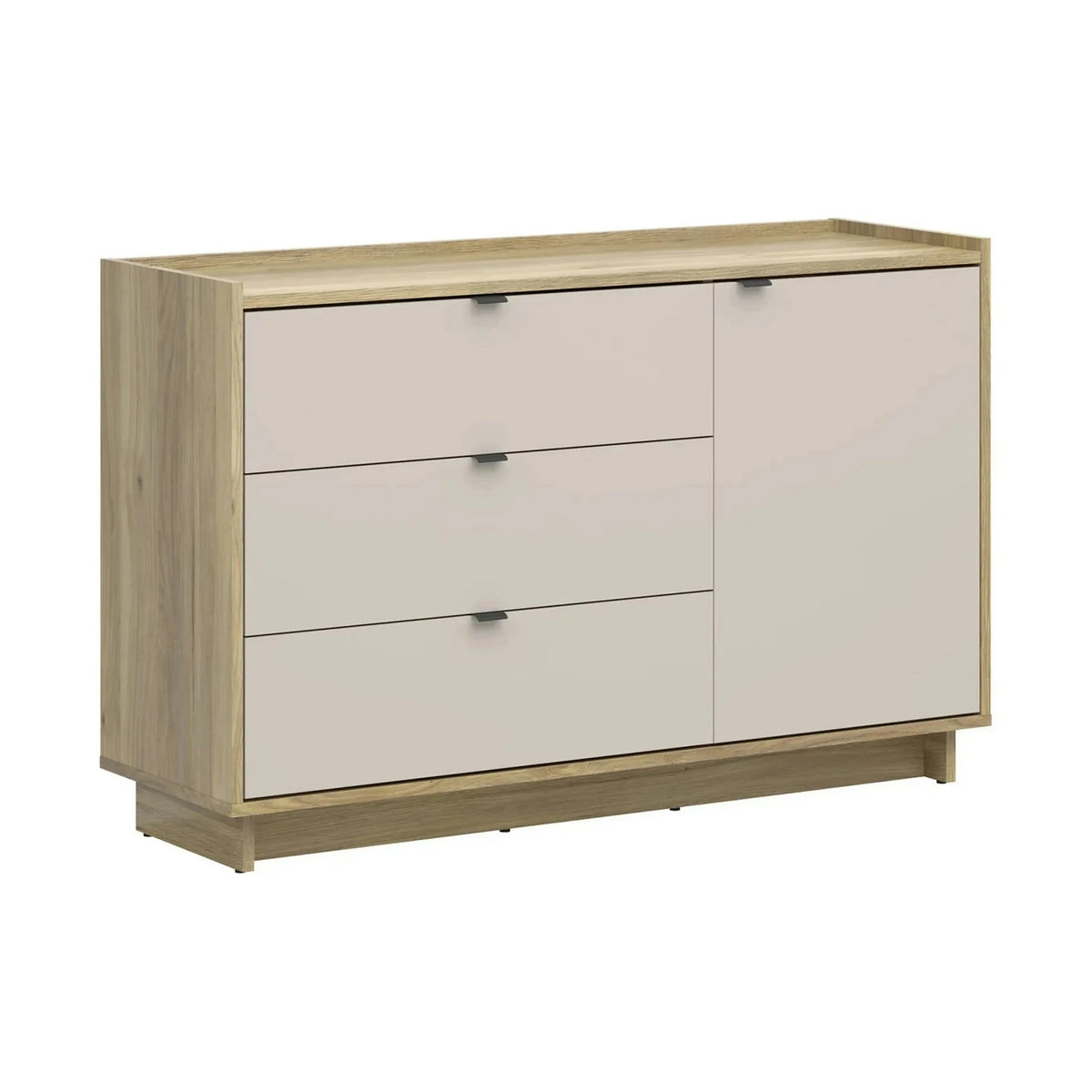 Set dormitor DALVA, stejar/casmir, pat 160x200, dulap cu 3 usi si 2 sertare, 2 noptiere si o comoda