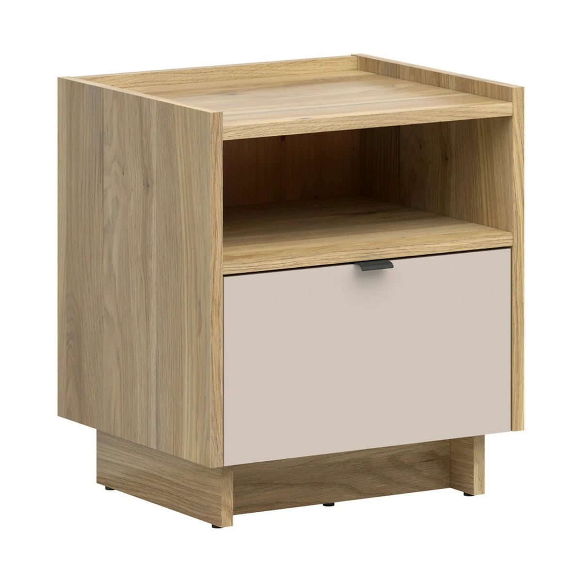 Set dormitor DALVA, stejar/casmir, pat 160x200, dulap cu 3 usi si 2 sertare, 2 noptiere si o comoda