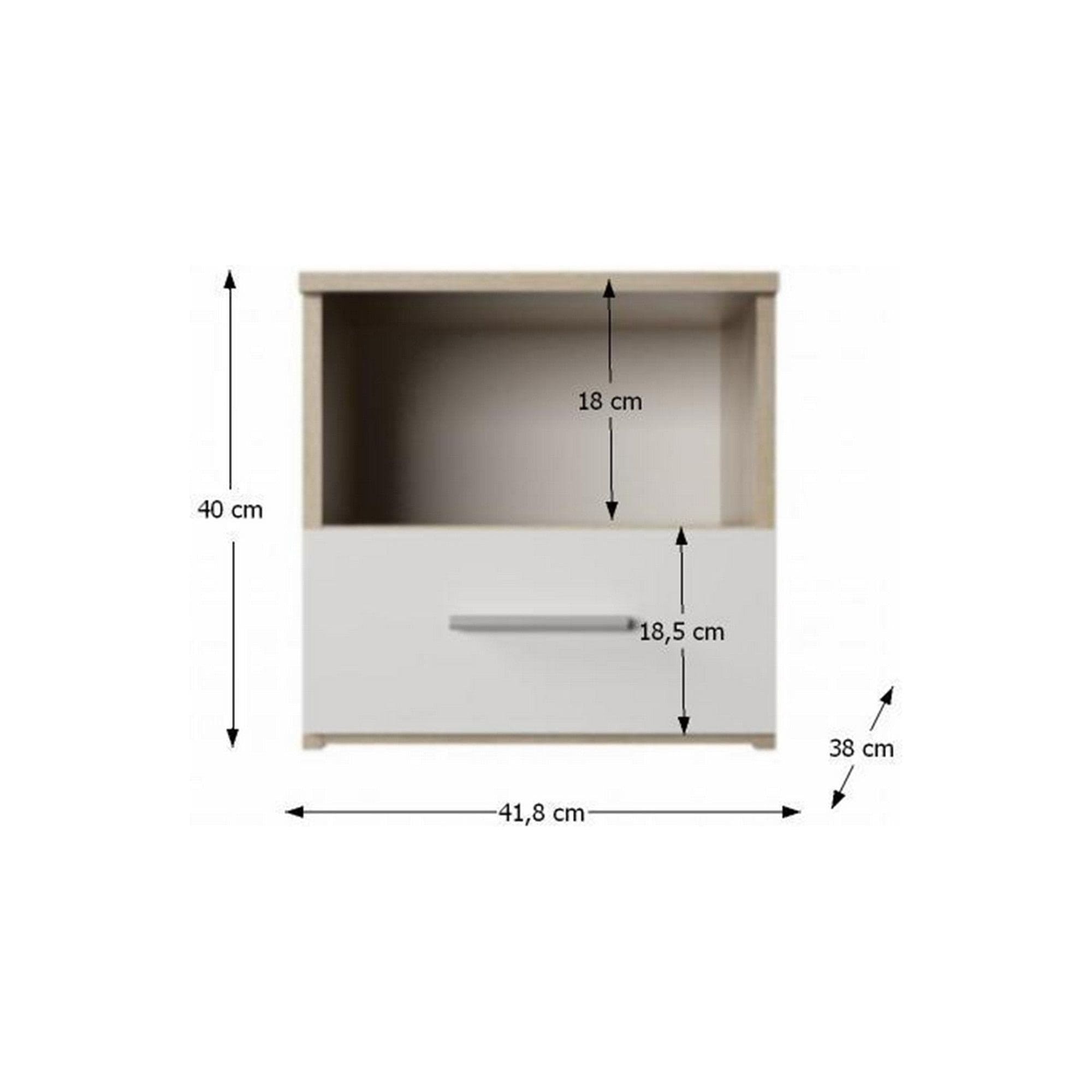 Set dormitor GABRIELA NEW, stejar sonoma/alb, DTD laminat/metal, cu pat 180x200 , dulap cu 2 usi si 2 noptiere