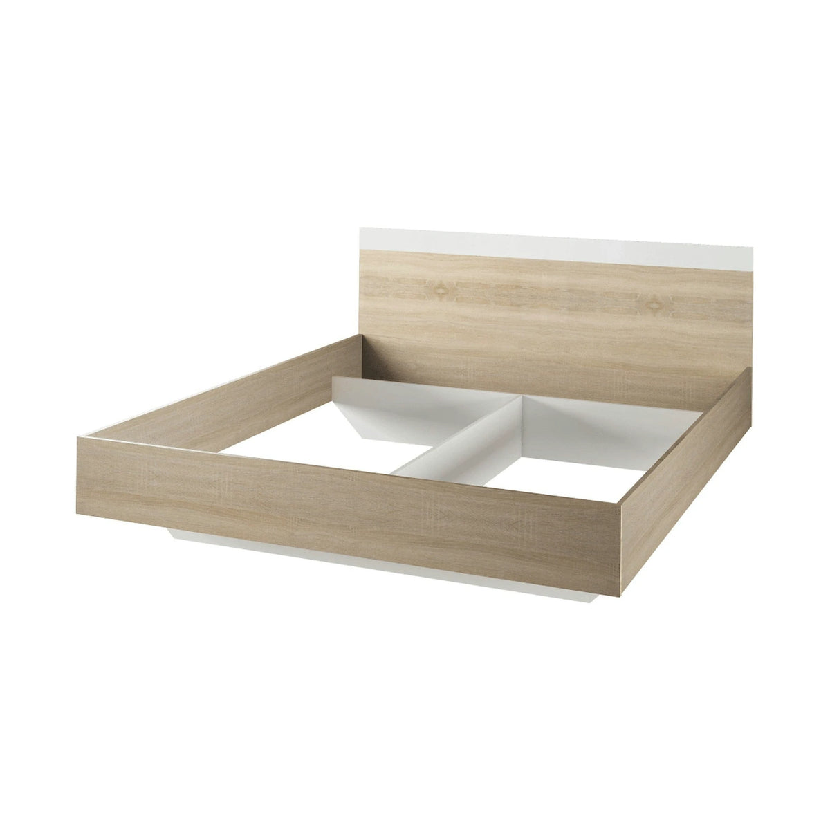 Set dormitor GABRIELA NEW, stejar sonoma/alb, DTD laminat/metal, cu pat 180x200 , dulap cu 2 usi si 2 noptiere