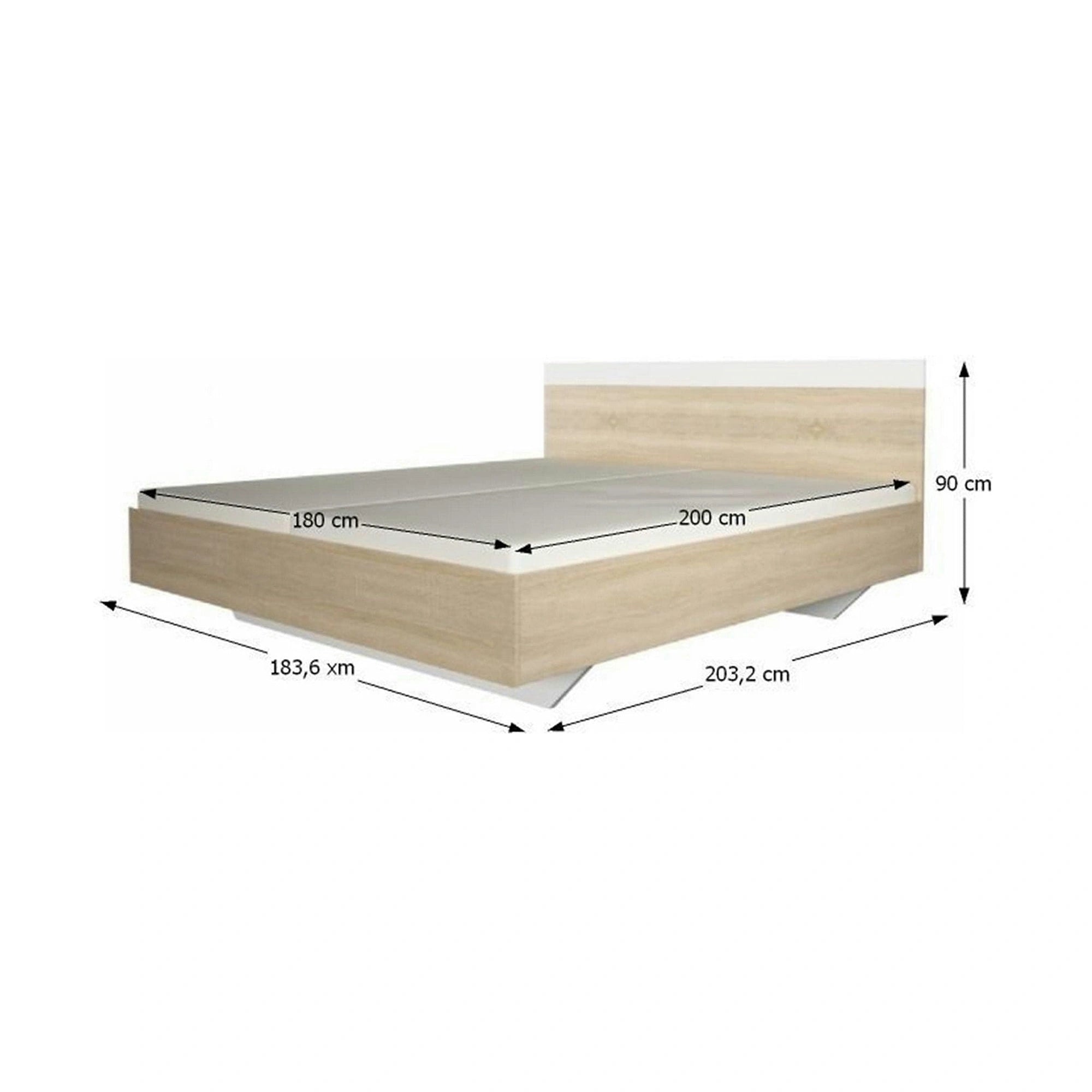 Set dormitor GABRIELA NEW, stejar sonoma/alb, DTD laminat/metal, cu pat 180x200 , dulap cu 2 usi si 2 noptiere