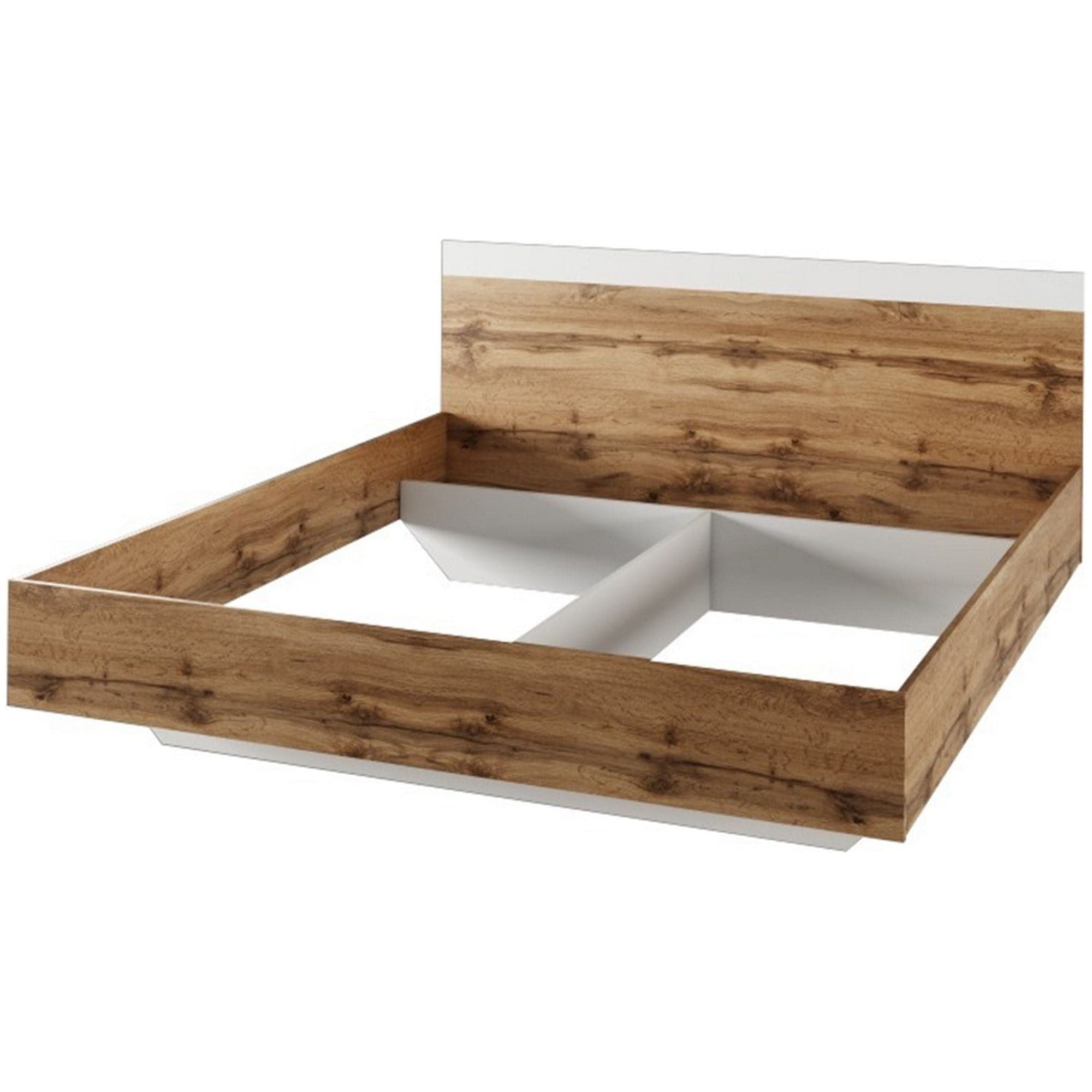 Set dormitor GABRIELA NEW, stejar wotan/alb, DTD laminat/metal, cu pat 180x200 cm, dulap cu 2 usi si 2 noptiere
