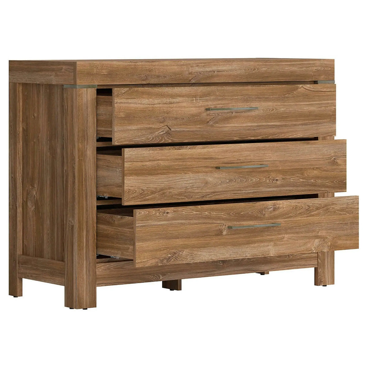 Set dormitor GENT 2, pat 160x200, stejar stirling, dulap cu 3 usi, 2 comode si noptiera