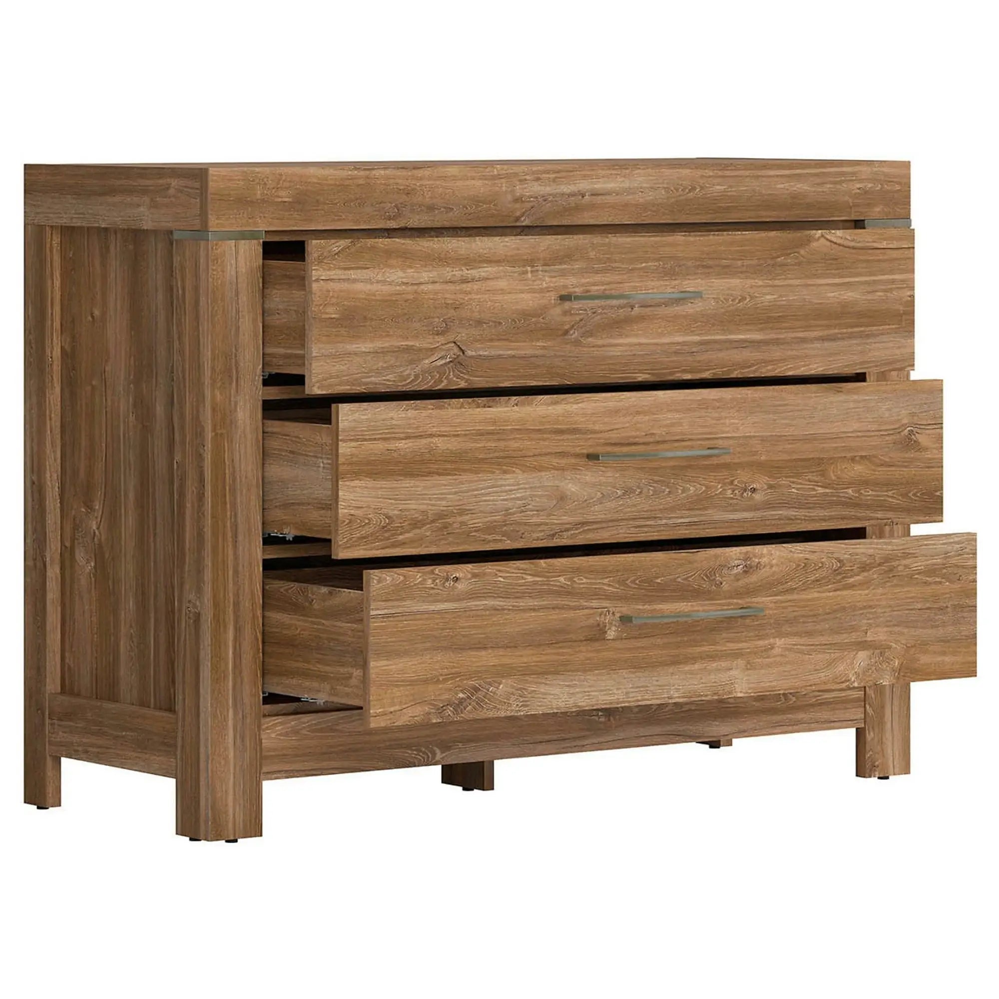 Set dormitor GENT 2, pat 160x200, stejar stirling, dulap cu 3 usi, 2 comode si noptiera