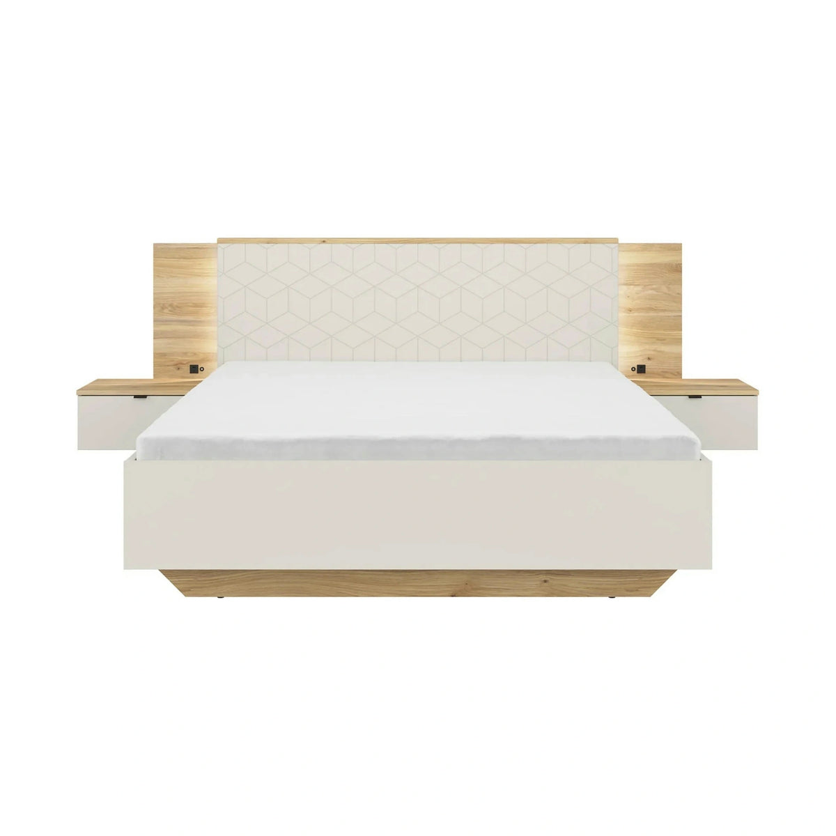 Set dormitor GLAMOUR, casmir/stejar, pat 160x200, dulap cu 3 usi, 2 noptiere si o comoda