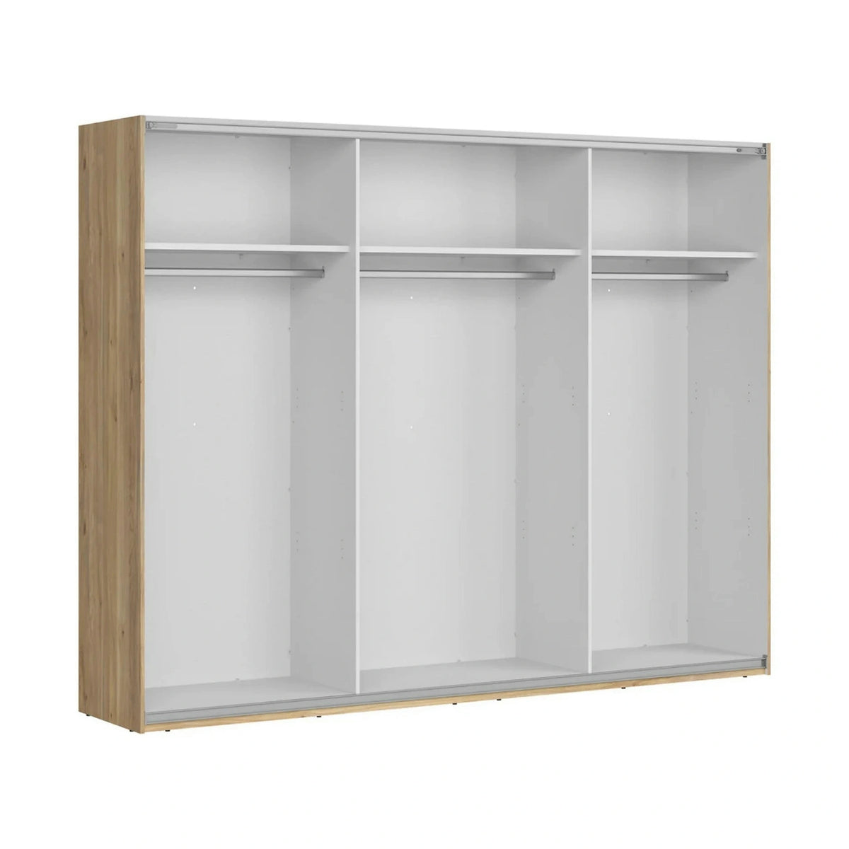Set dormitor GLAMOUR, casmir/stejar, pat 160x200, dulap cu 3 usi, 2 noptiere si o comoda