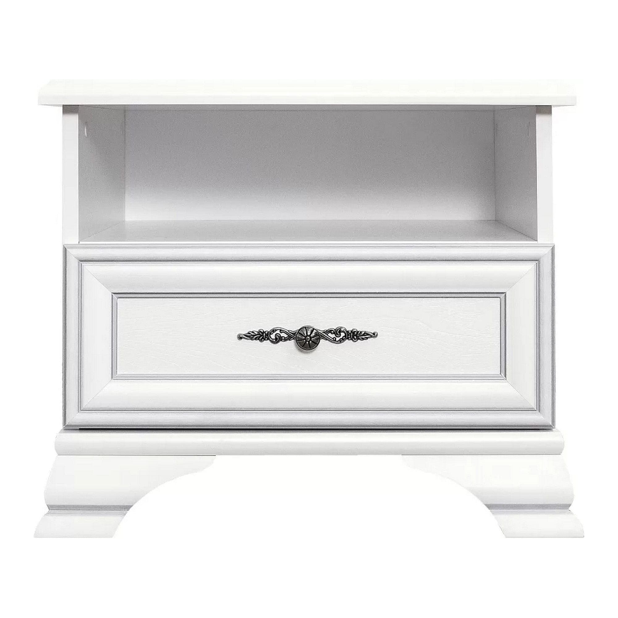 Set dormitor IDENTO 3, alb, PAL melaminat, cu pat 160x200, dulap cu 6 usi si 2 sertare si noptiere