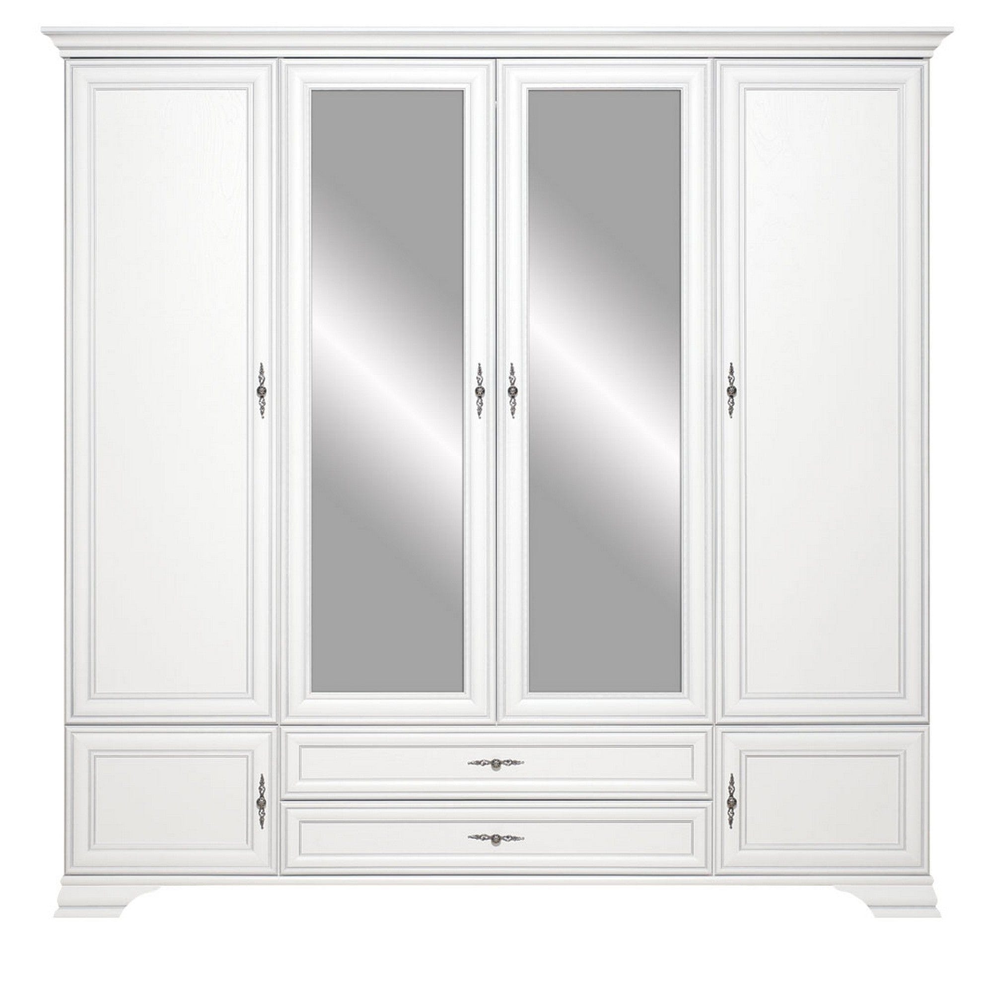 Set dormitor IDENTO 4, alb, cu pat 160x200, dulap cu 6 usi si 2 sertare, noptiere si comoda