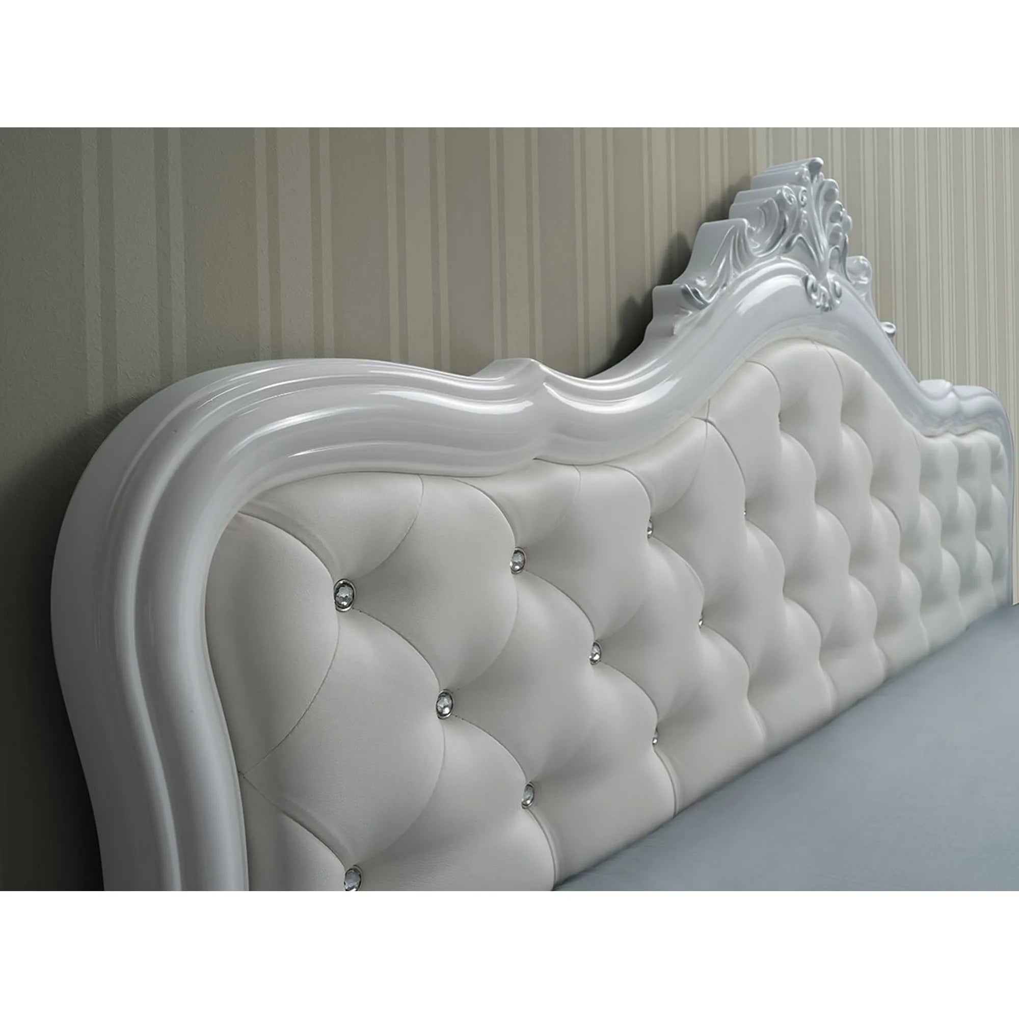 Set dormitor LUISA, alb, cadru pat 160x200 cm, dressing, 2 noptiere, comoda si oglinda