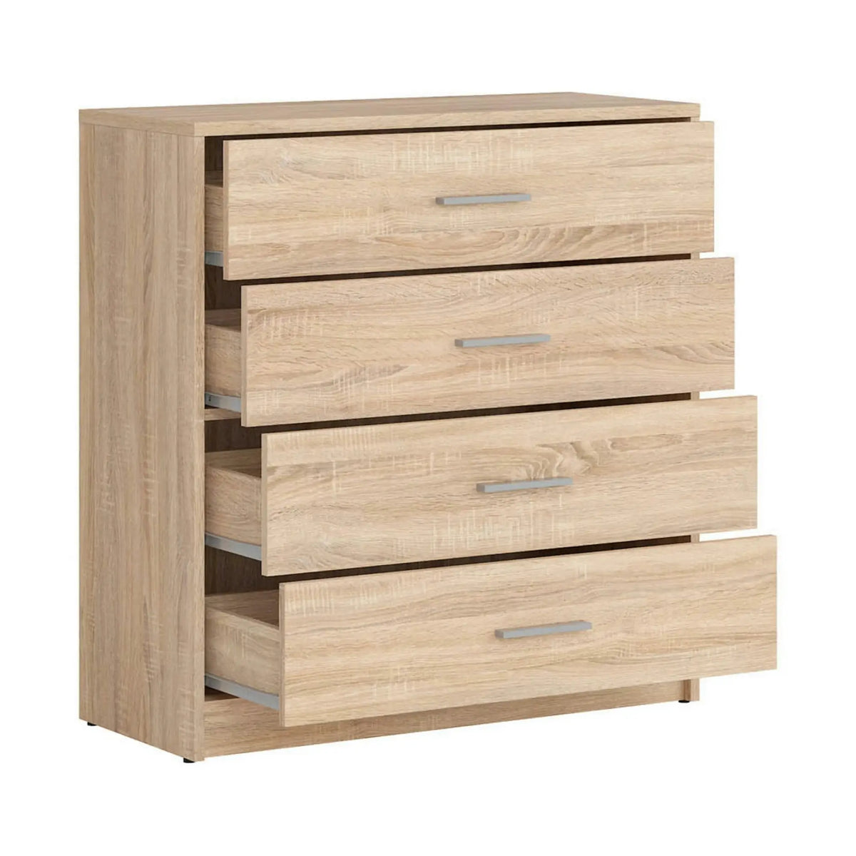 Set dormitor NEPO PLUS, stejar sonoma, pat 140x200, dulap cu 2 usi, 2 comode si noptiera