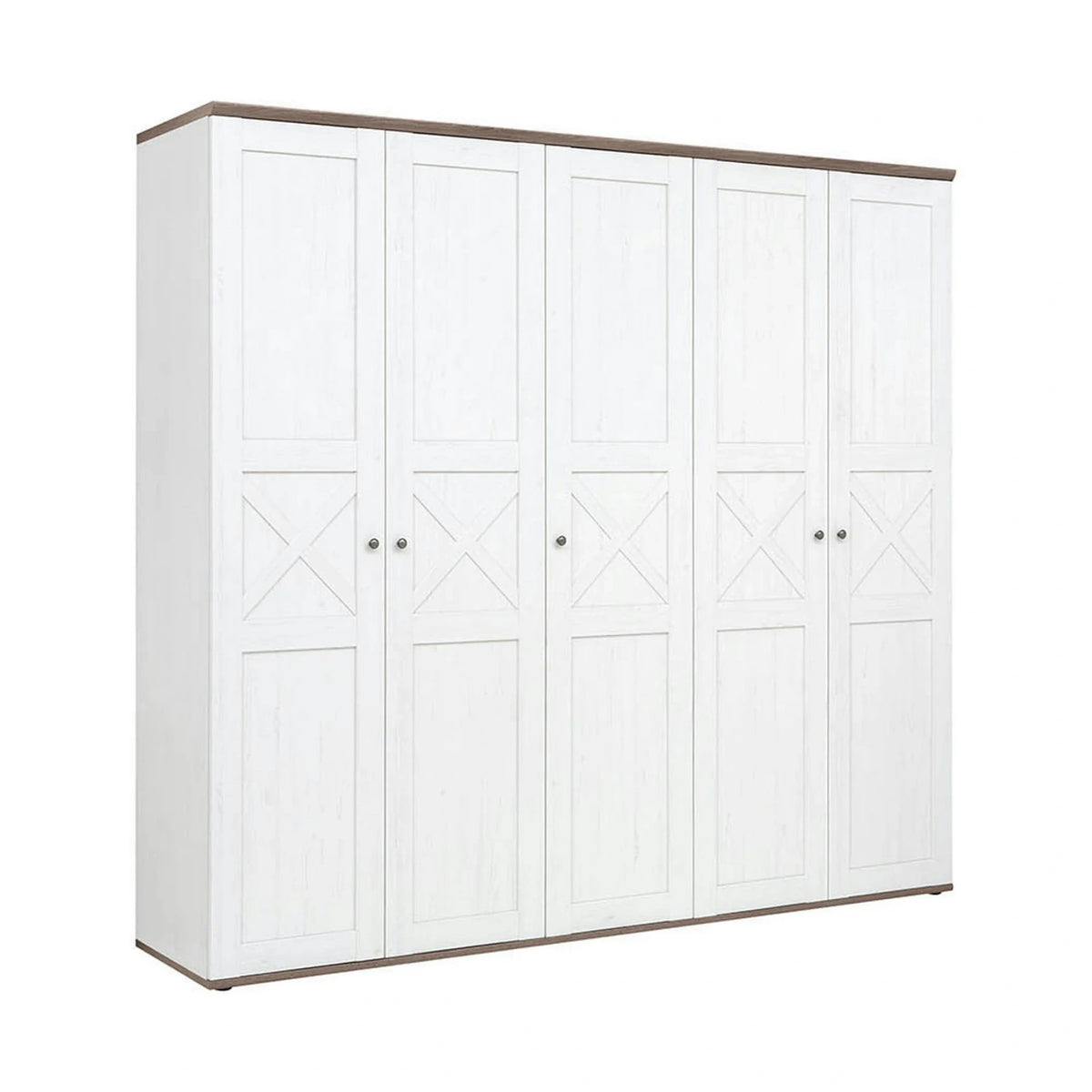 Set dormitor STOCKHOLM, pin alb andersen/stejar sonoma, pat 160x200, dulap cu 5 usi, 2 noptiere si comoda