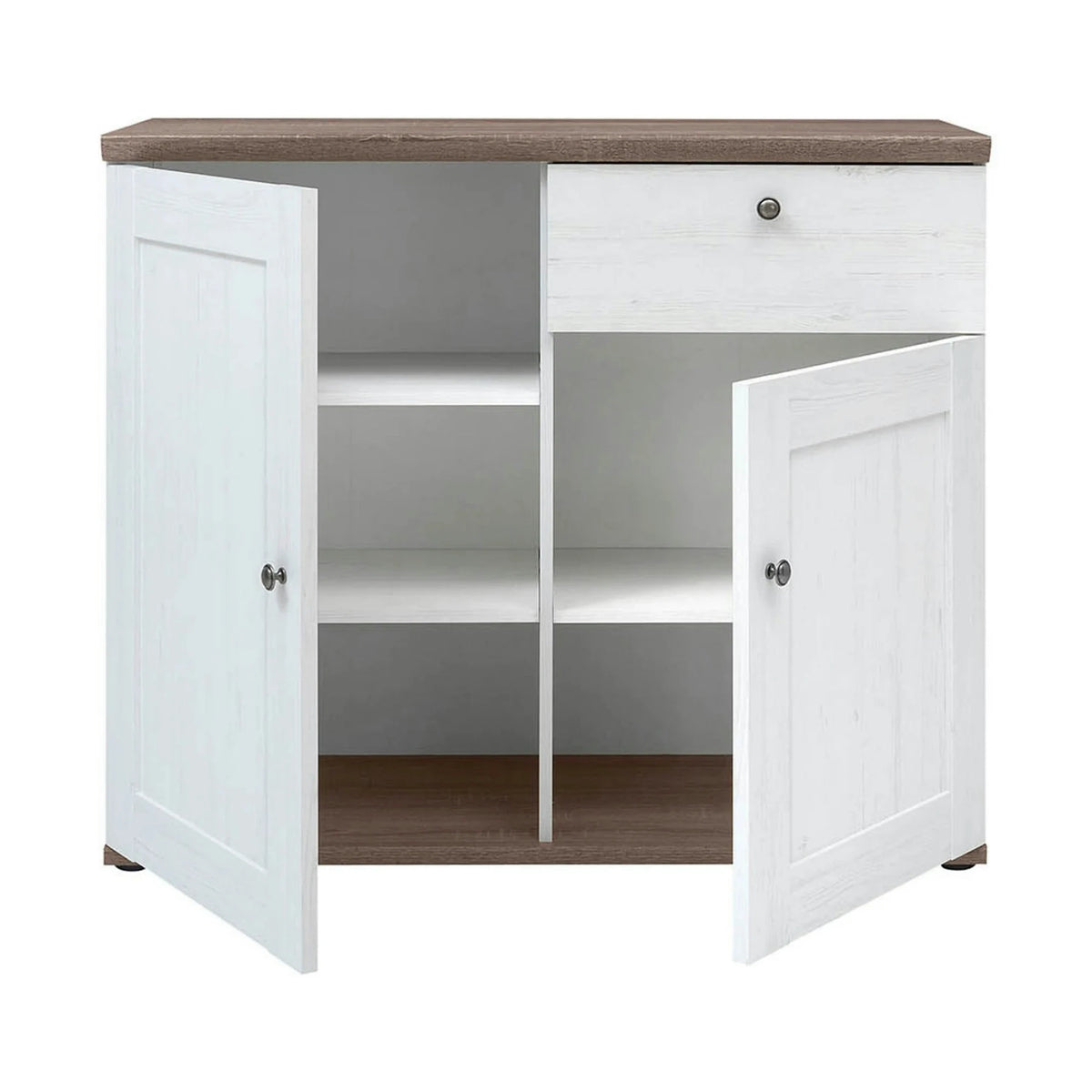 Set dormitor STOCKHOLM, pin alb andersen/stejar sonoma, pat 160x200, dulap cu 5 usi, 2 noptiere si comoda