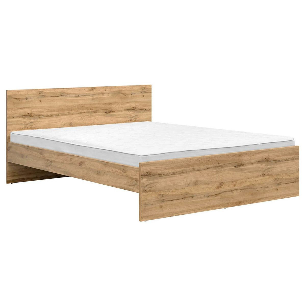 Set dormitor ZELE 3, stejar wotan/alb, pat 160x200, 2 dulapuri, 2 noptiere si comoda