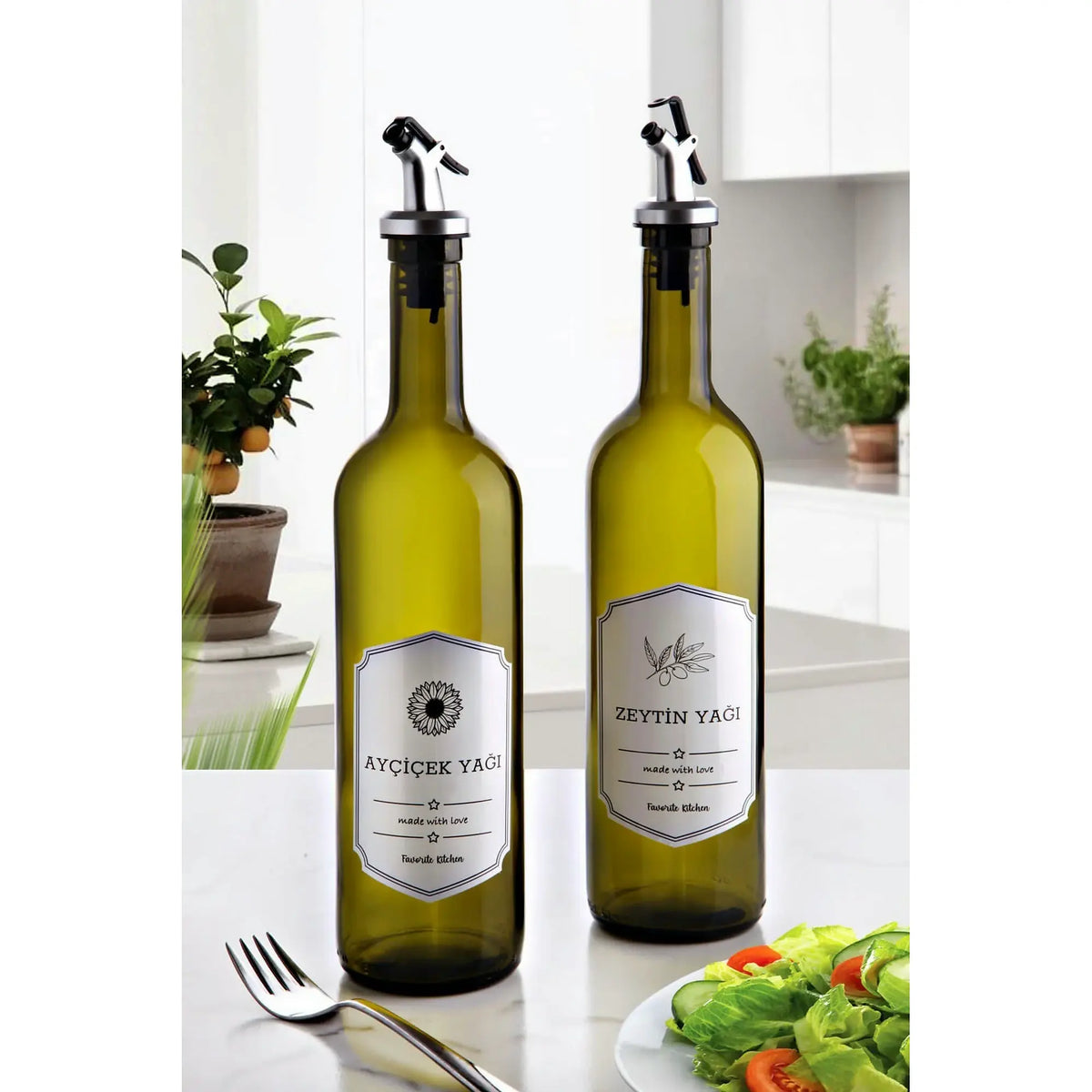 Set dozatoare ulei PLTN104, 2 piese, multicolor, sticlă, 750 ml