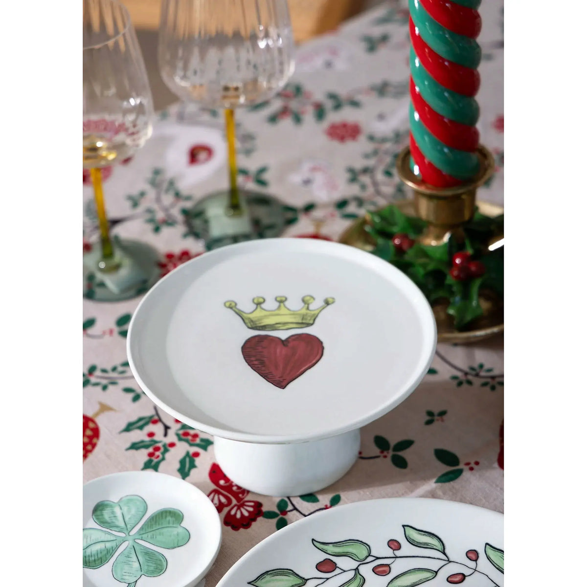 Set farfurii servire LUV0006, 6 piese, alb/roșu/galben, ceramică